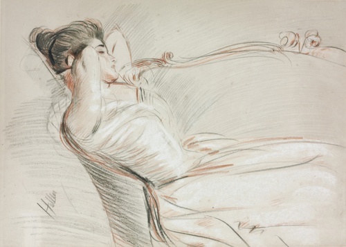 A Woman Reclining on a Sofa