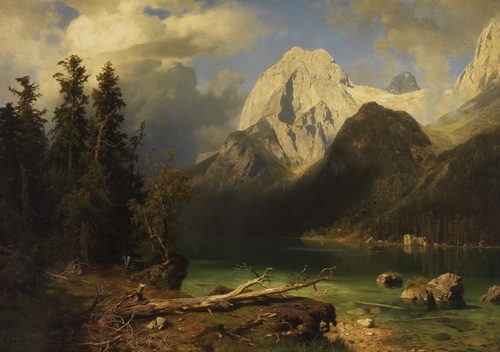 Mountain lake with a mountain range in the background