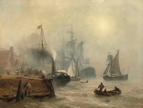 A Moored Steamer at a Busy Quay