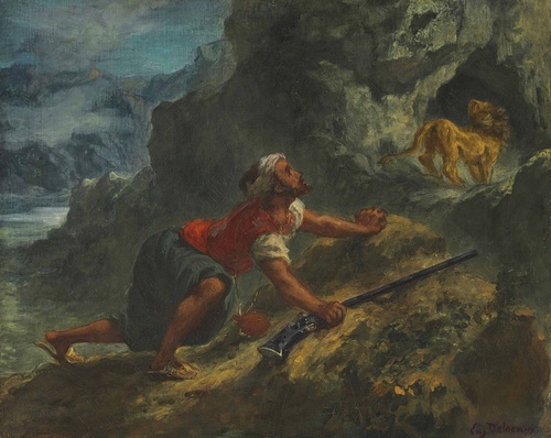 Arab Stalking a Lion