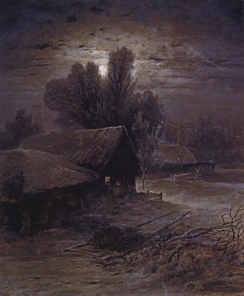 Moonlight night in village