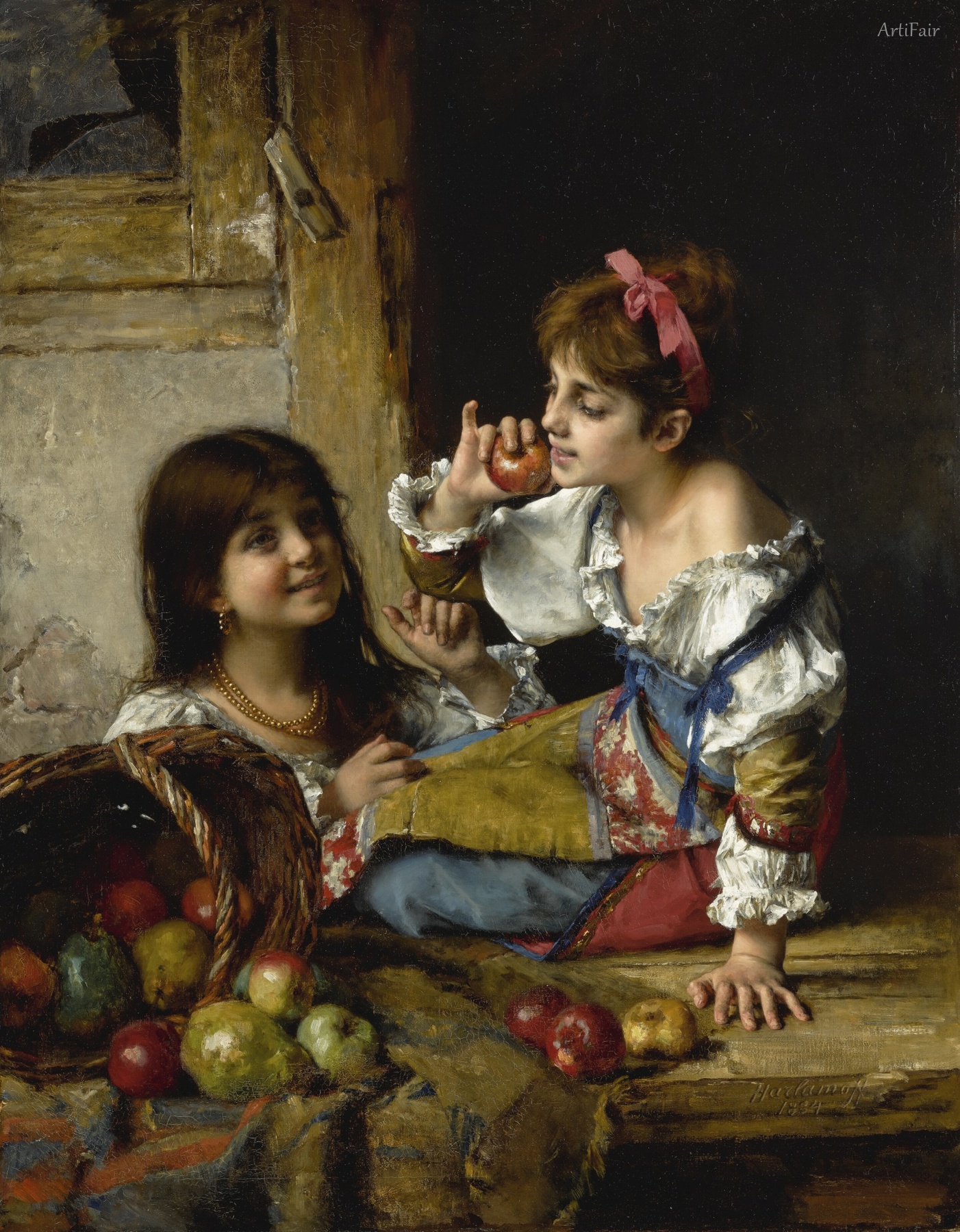 Two Girls with Apples and Pears