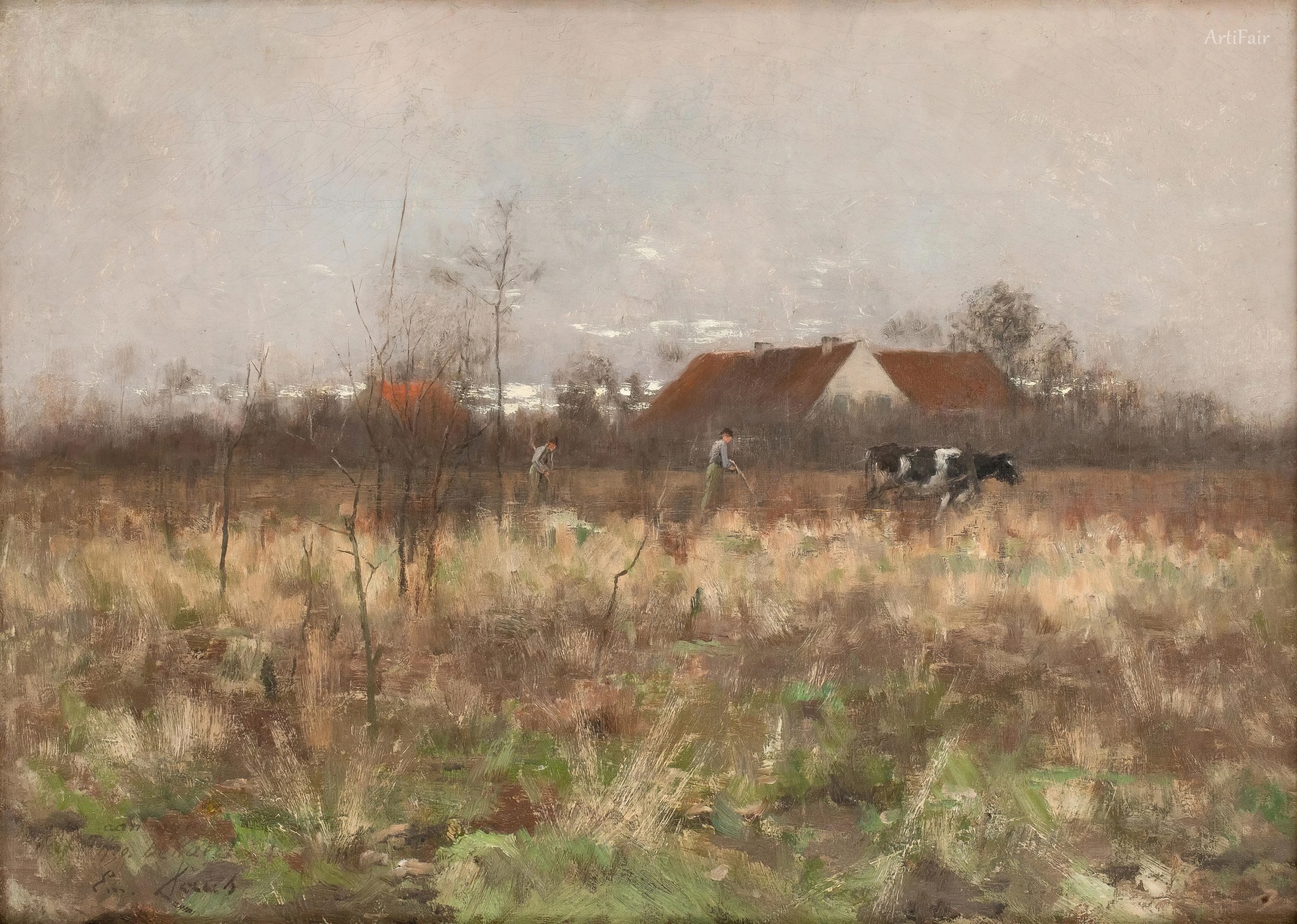 Plowing farmer's couple