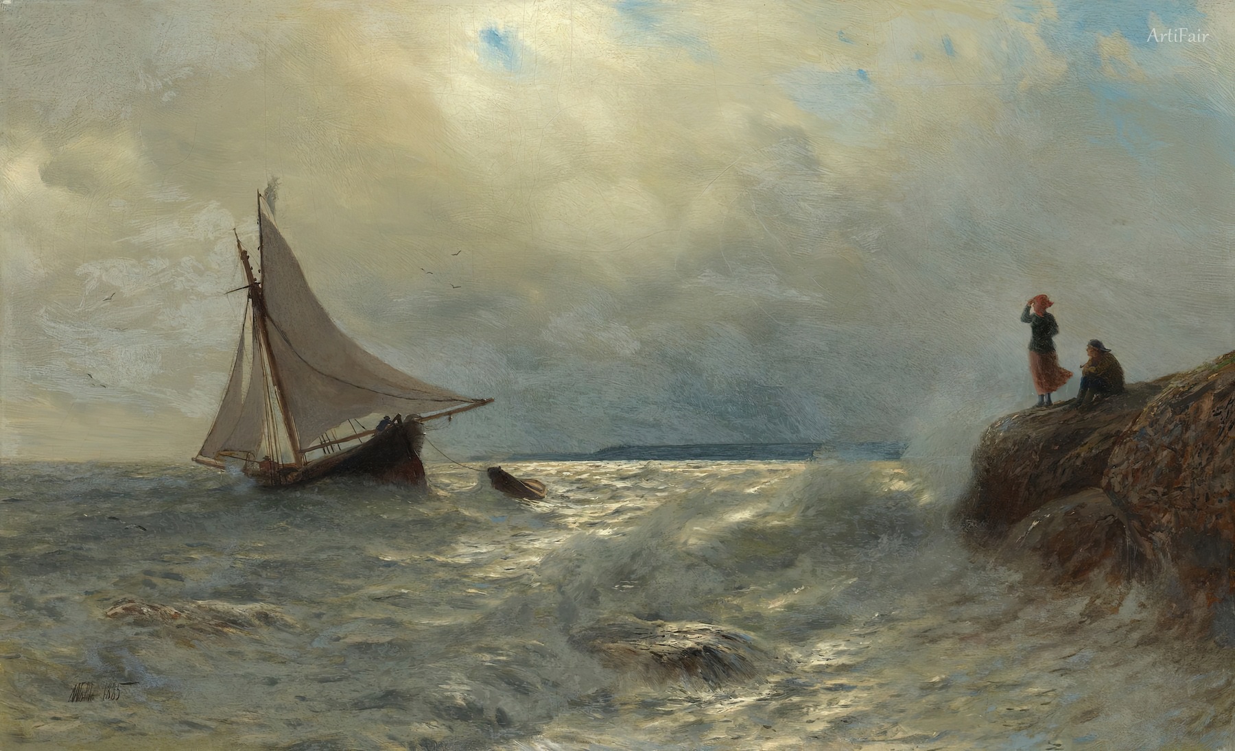 A Sailboat Approaches the Rocky Coast of Crimea