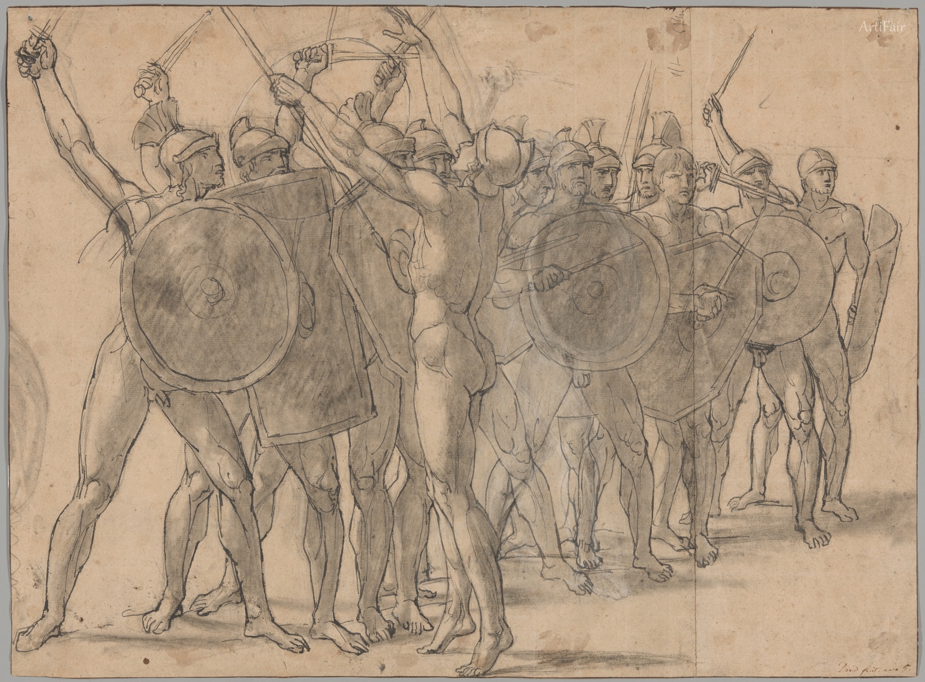 Nude Soldiers Gesticulating with Their Weapons