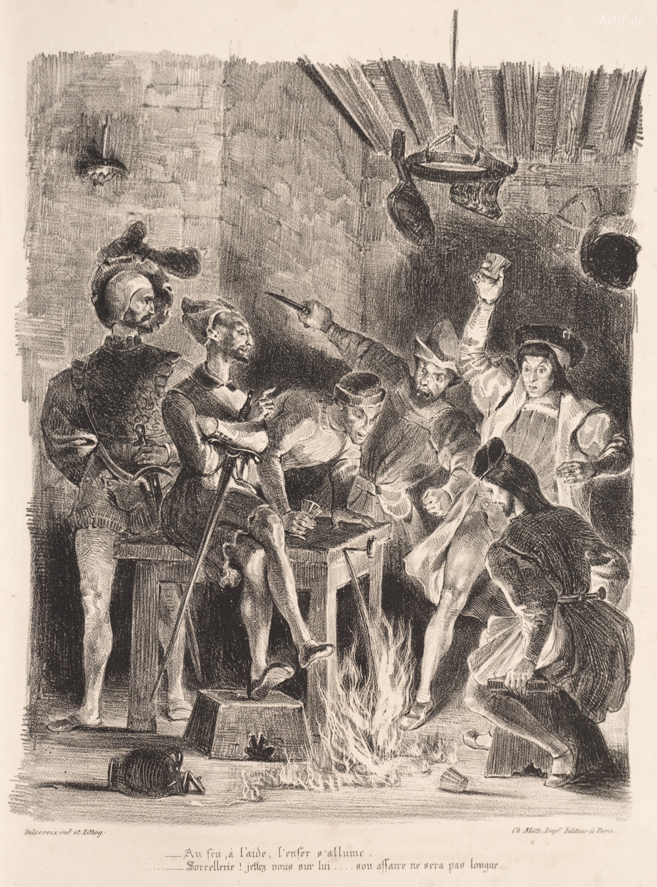 Illustrations for Faust Méphistophélés in the tavern of the students