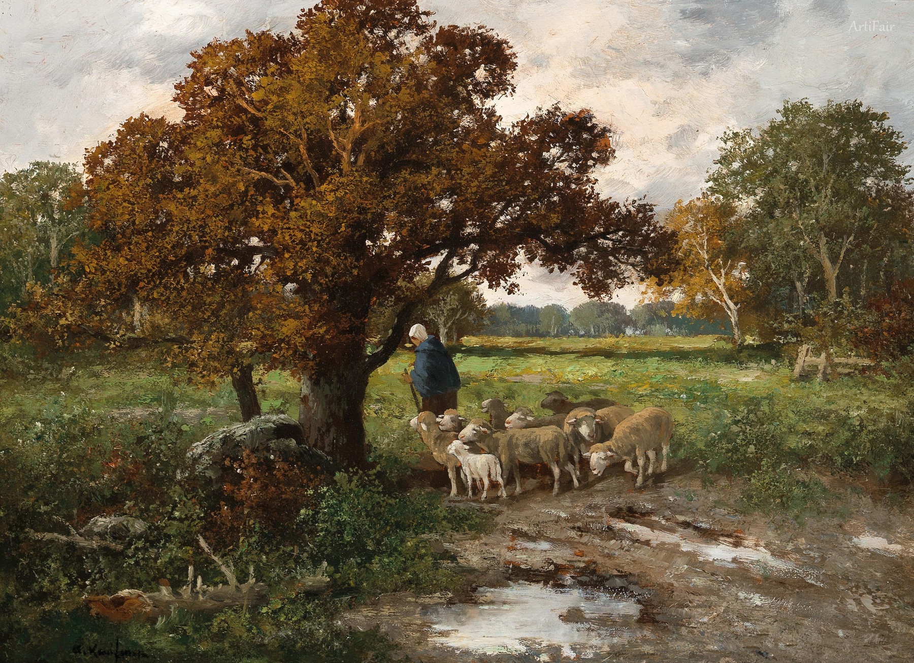 Shepherdess with Flock of Sheep