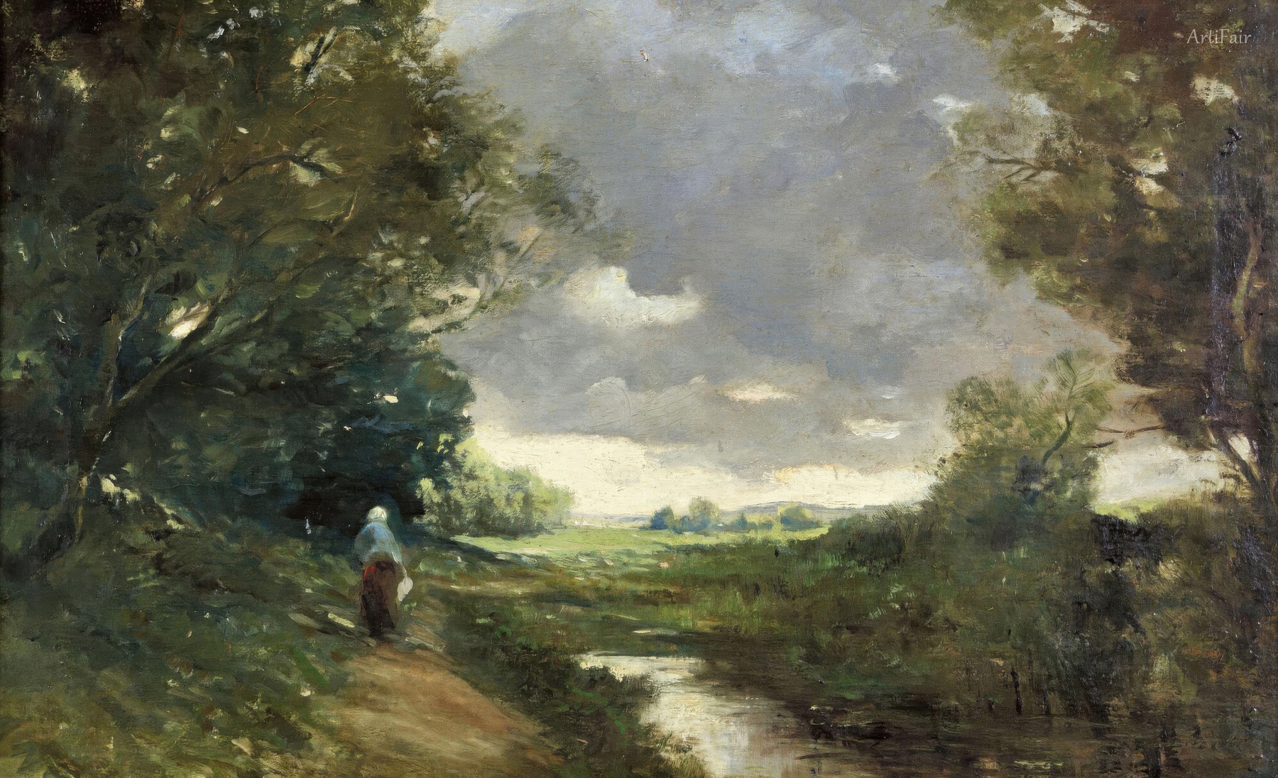 Manner of Summer Landscape with Peasant Woman