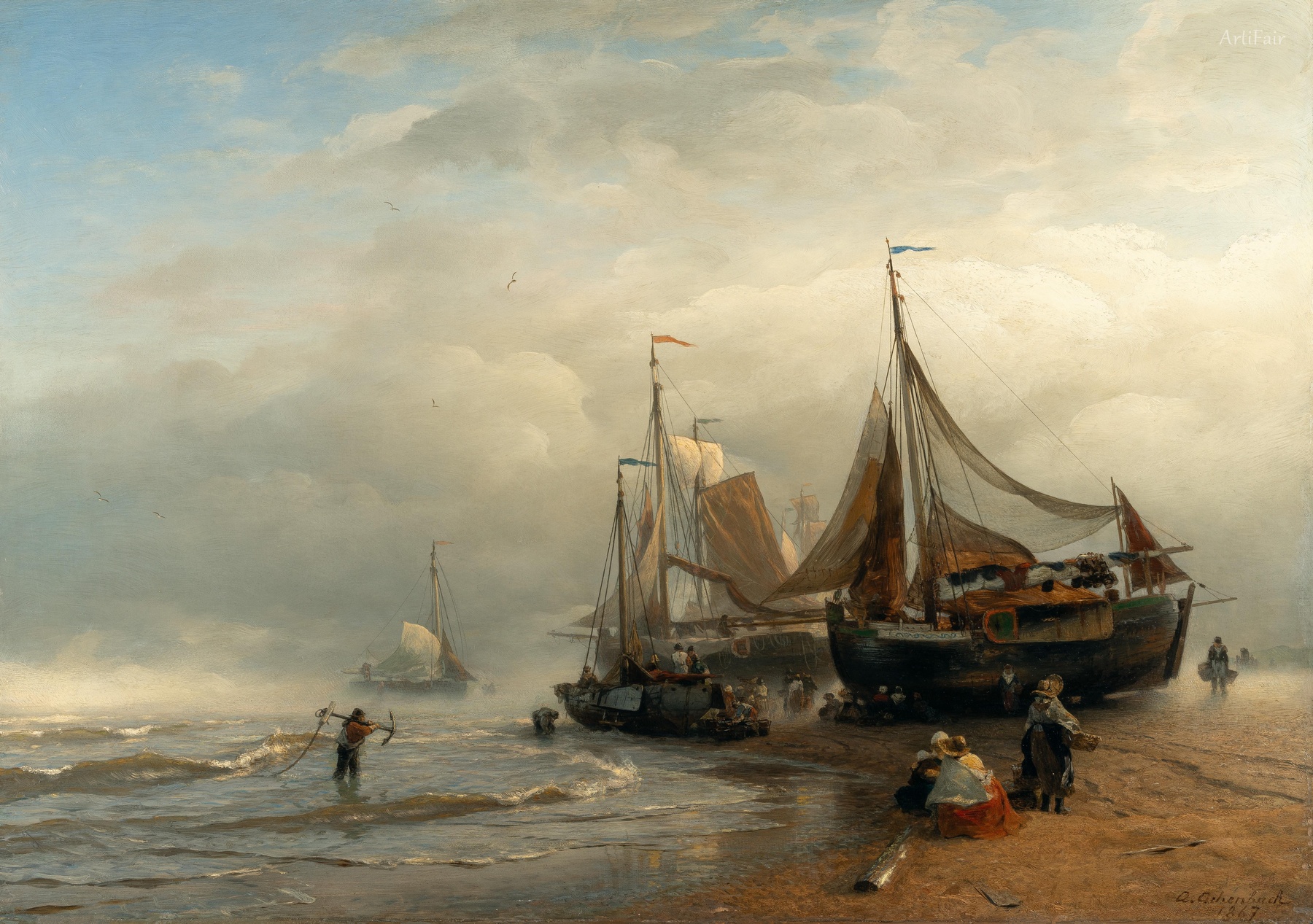 Unloading the Fishing Boats on the Dutch Coast