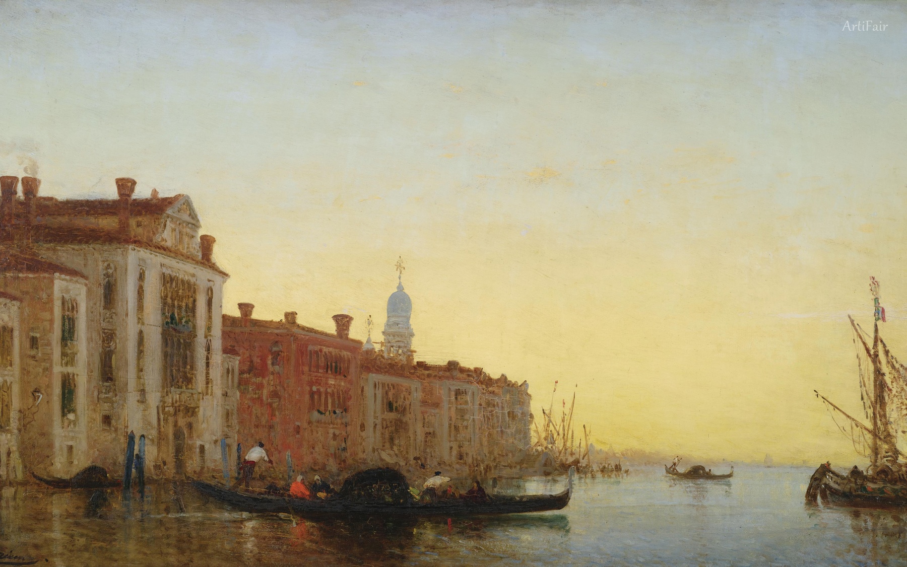 Gondola traversing the entrance of the Grand Canal