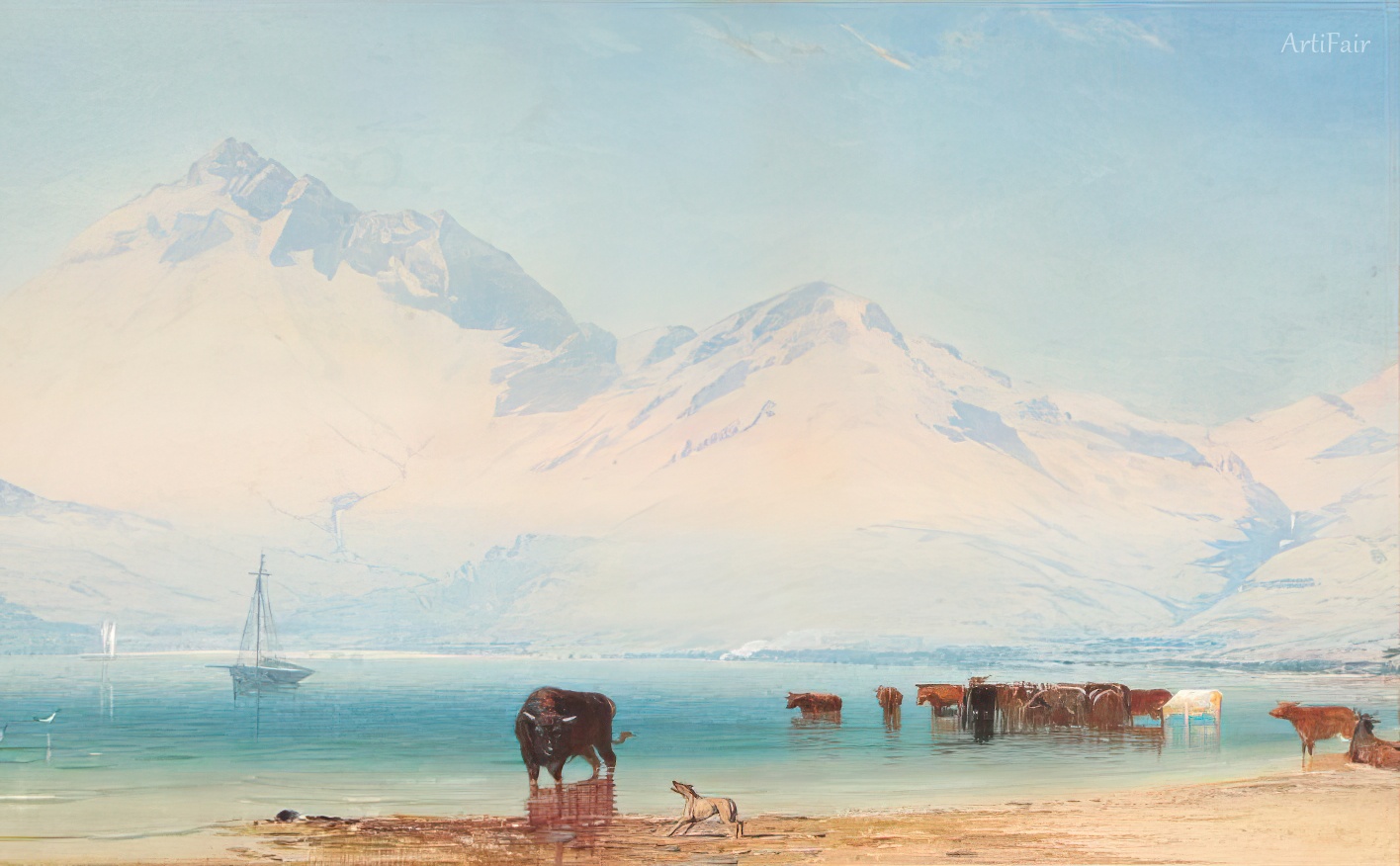 Landscape with Cows near a Lake