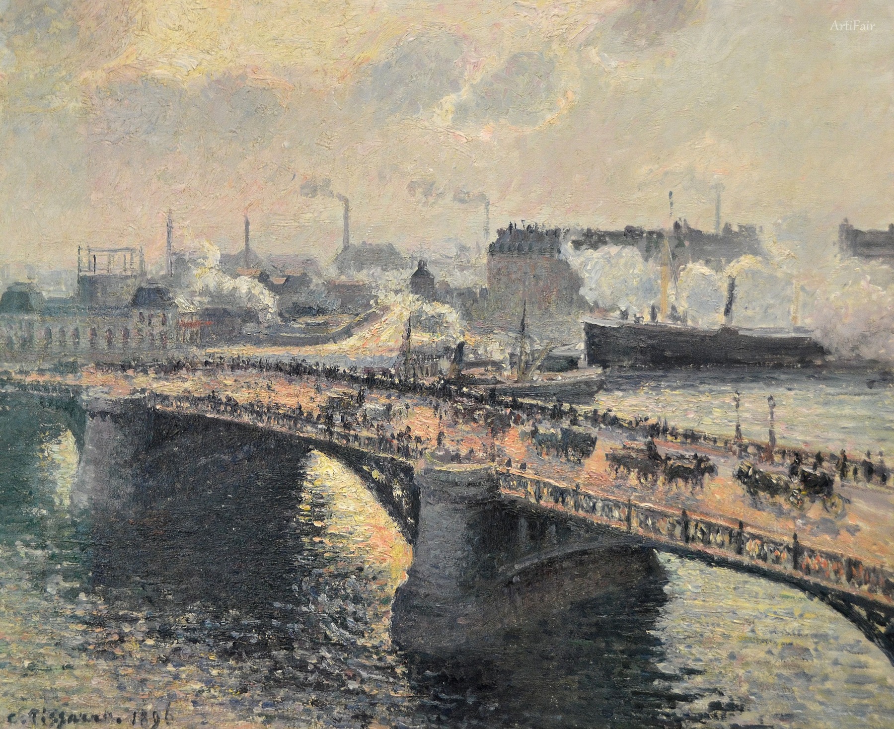 Boïeldieu Bridge at Rouen, Sunset, Misty Weather