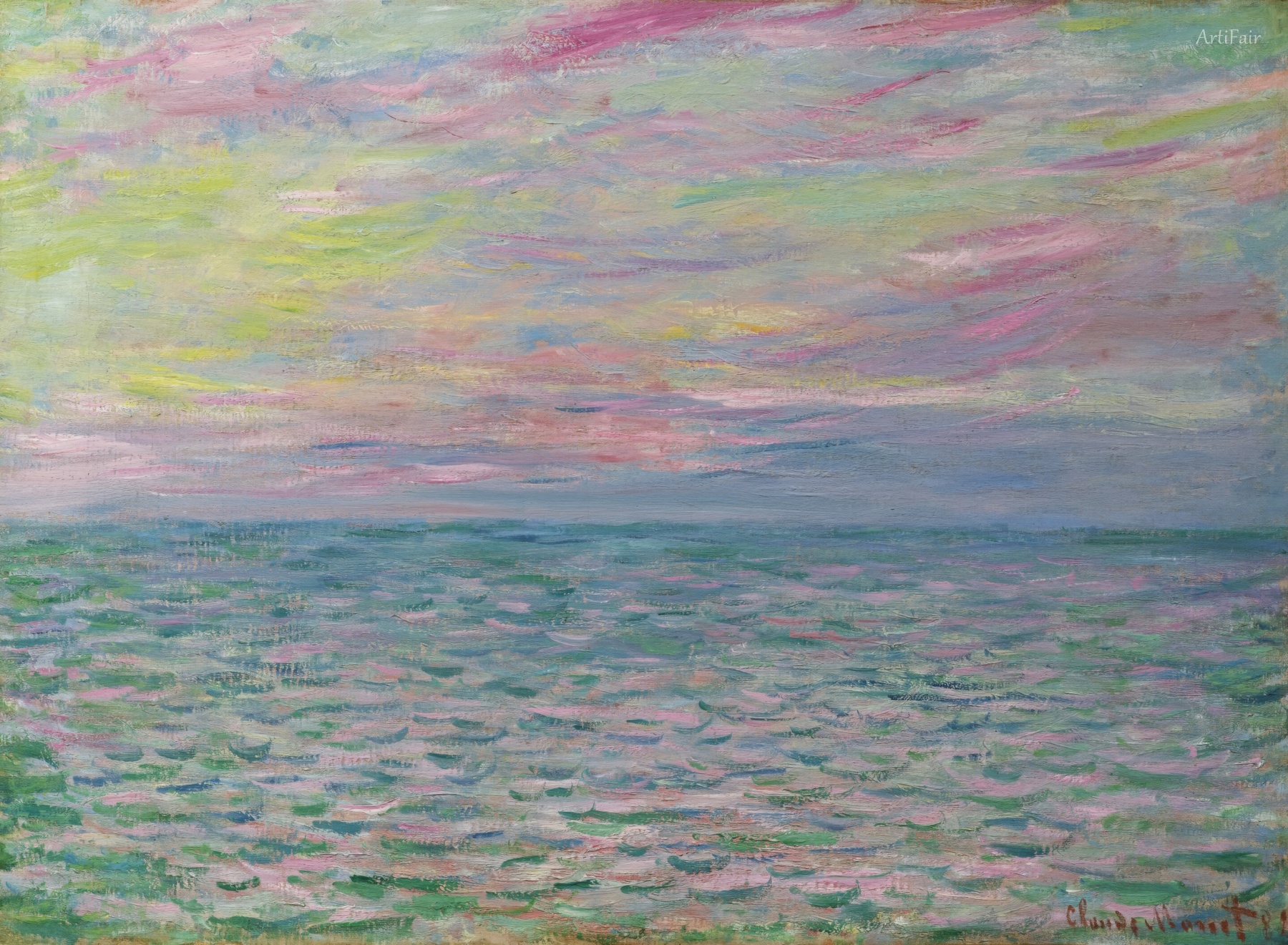 Coucher de soleil à Pourville, pleine mer