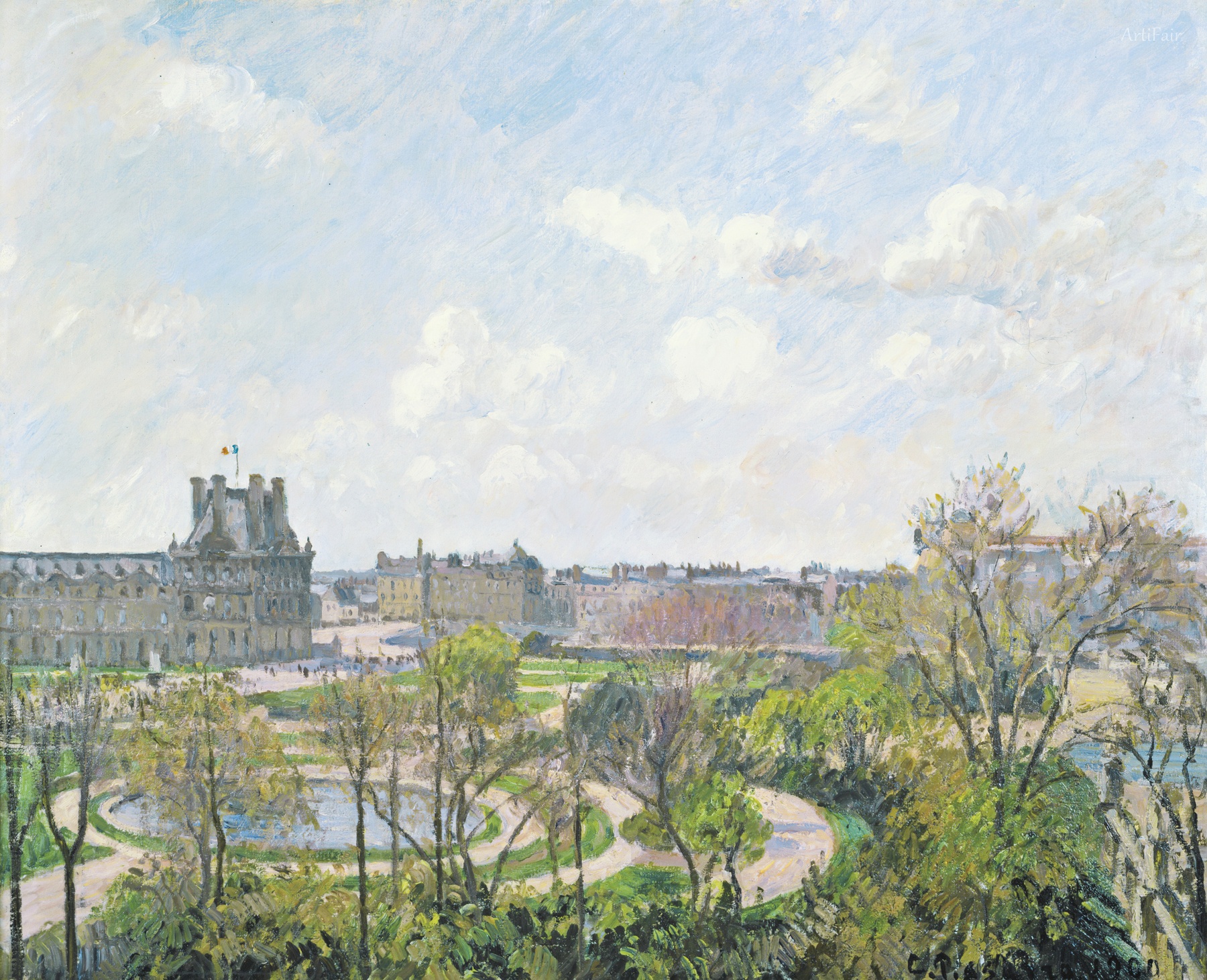 Zahrada Tuileries a pavilon Flóry, ráno, jaro 1900