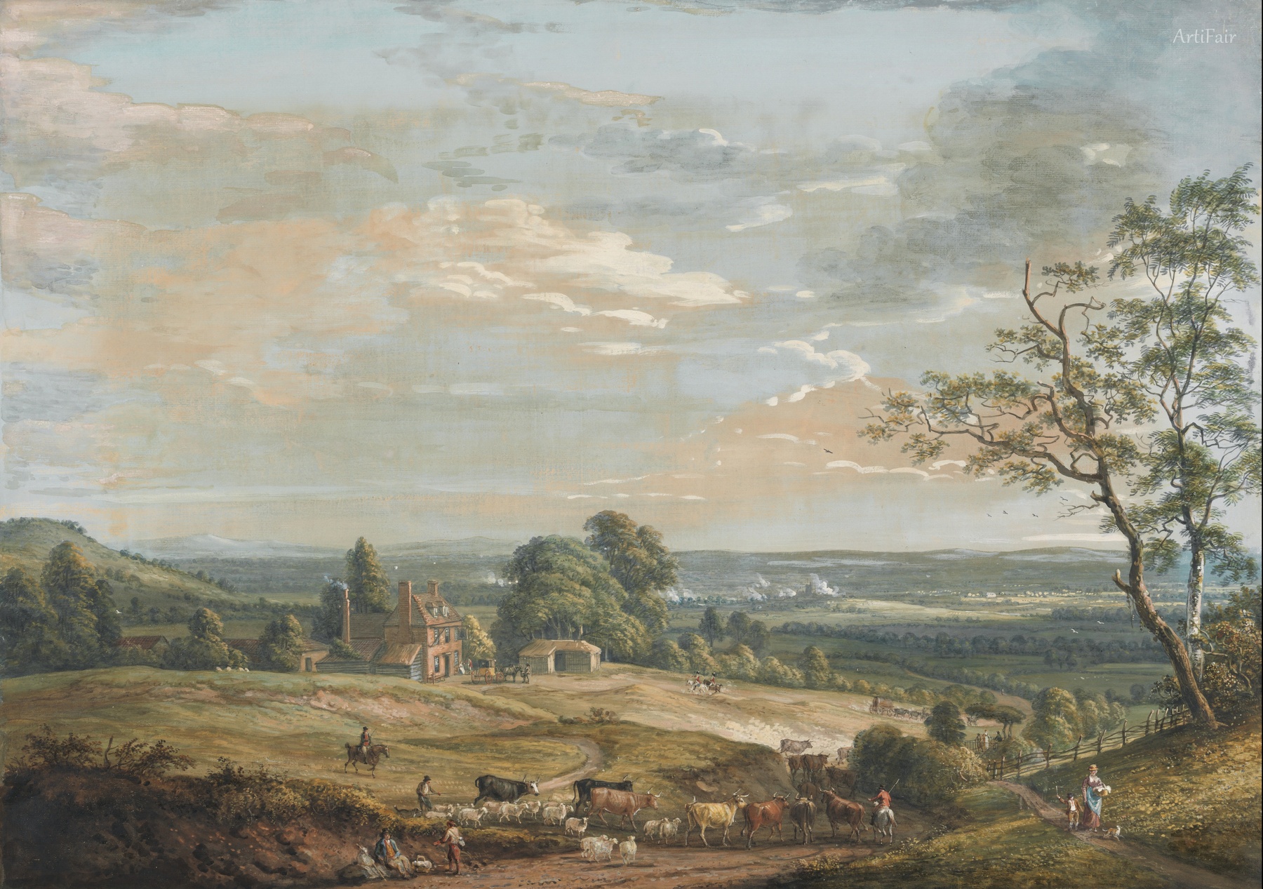 Vzdálený pohled na Maidstone z Lower Bell Inn, Boxley Hill 1802