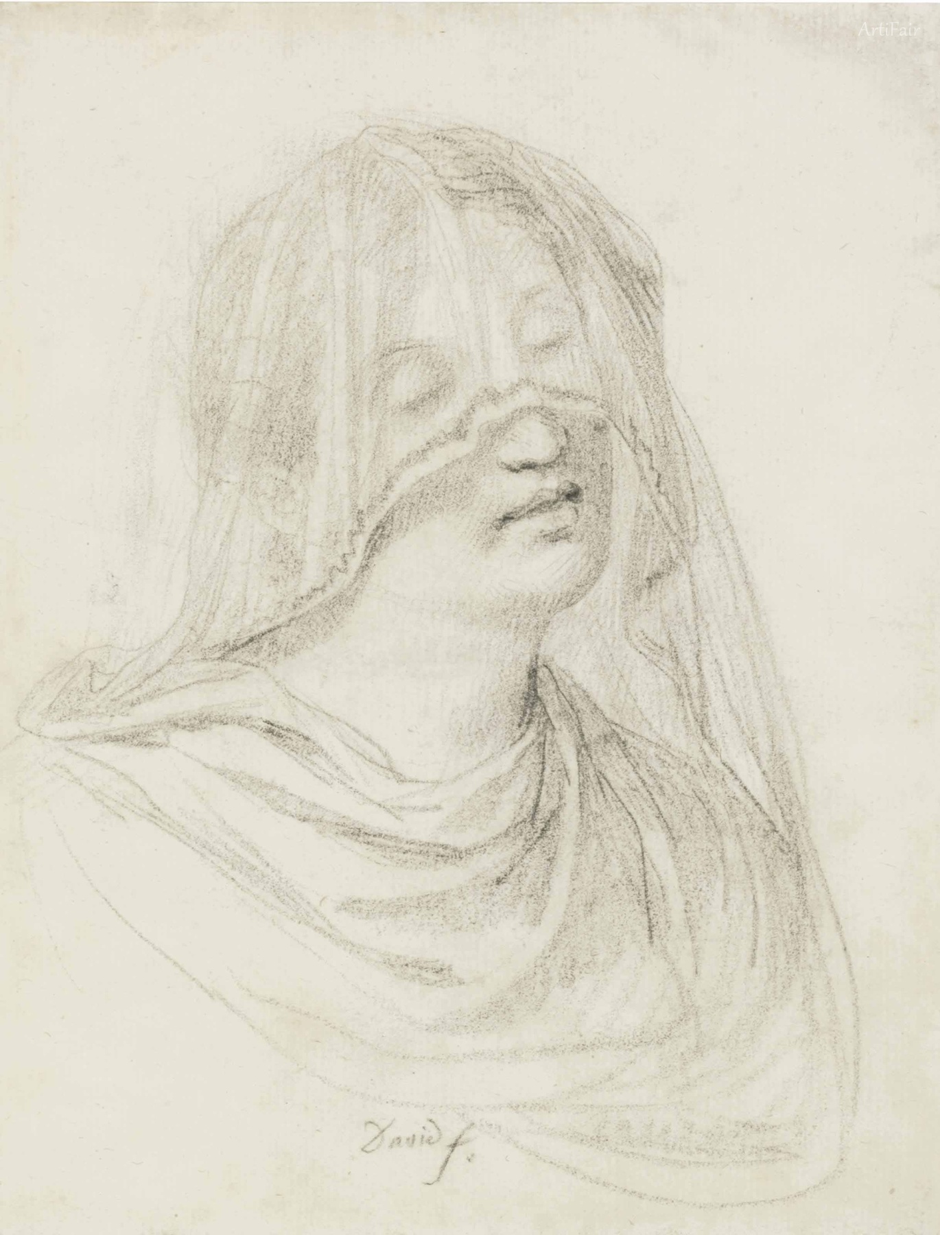 A veiled woman, bust-length