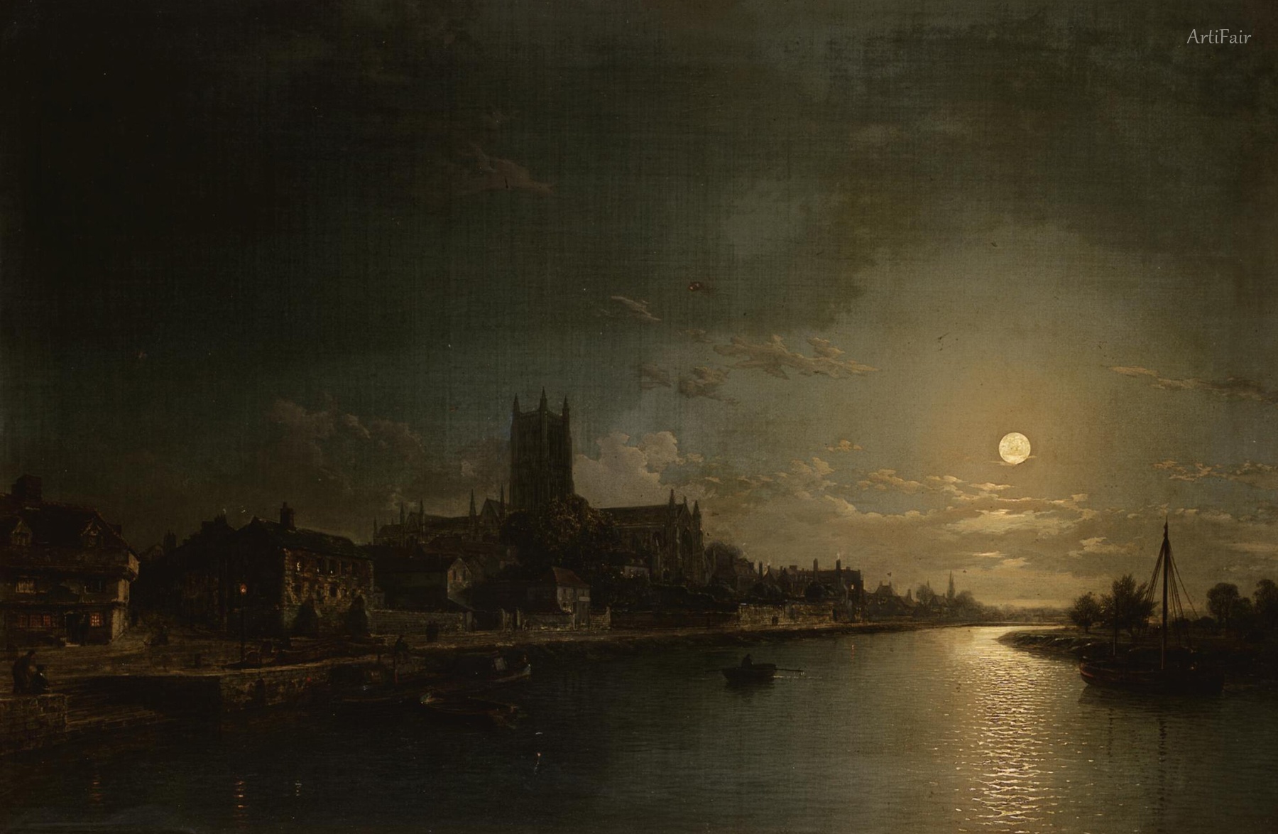 Moonlight on the River Severn with Worcester Cathedral
