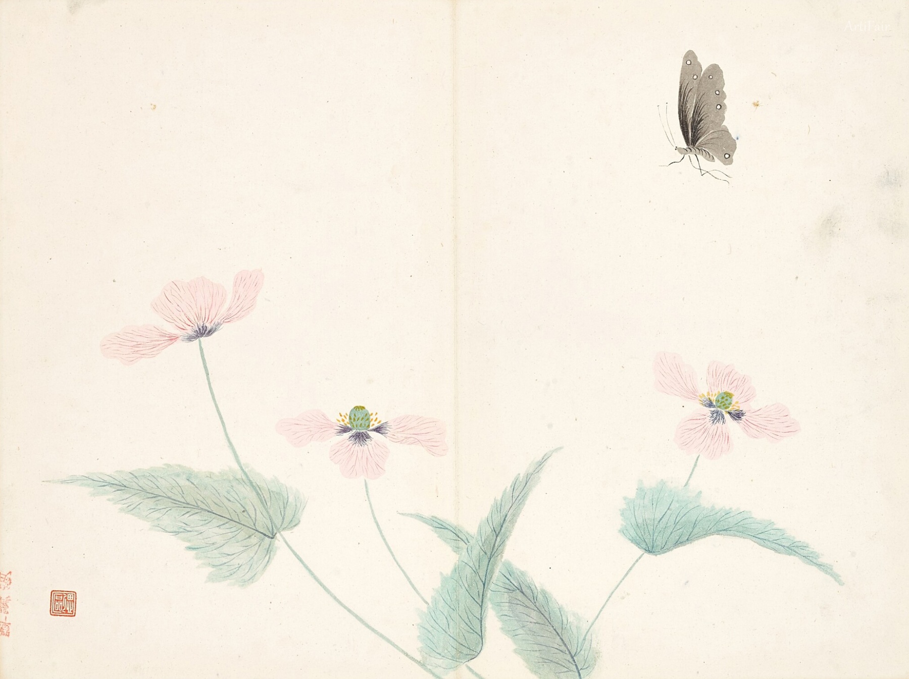 Delicate flowers with a butterfly
