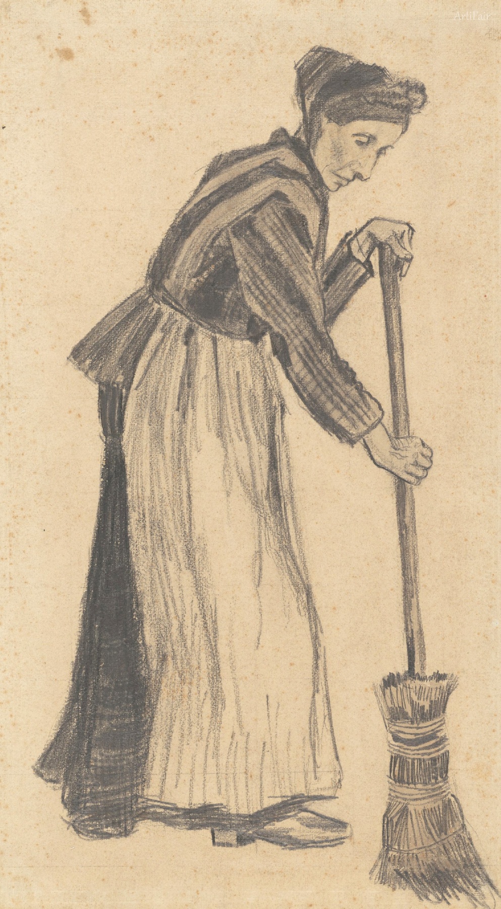The old woman sweeping the floor
