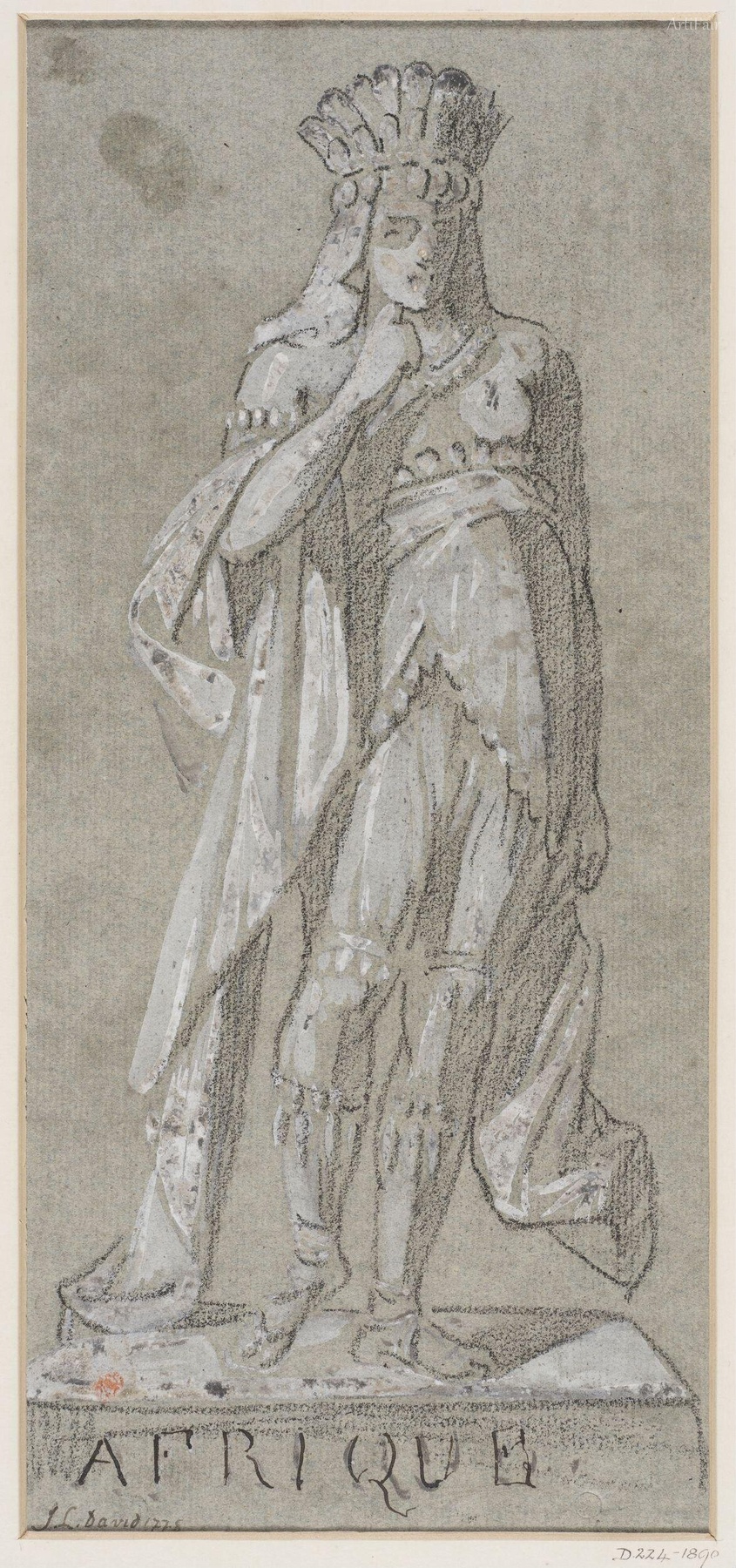Sketch of a male figure in exotic costume standing upon a plinth