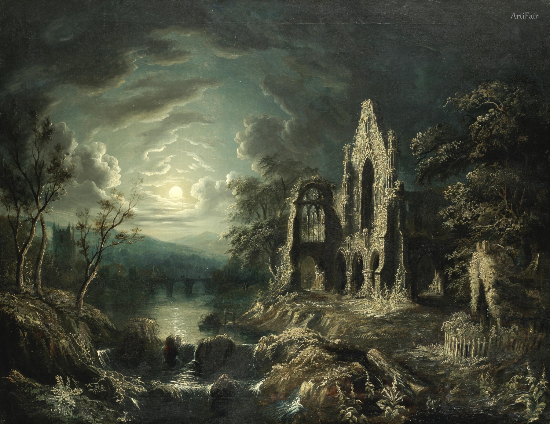 Moonlit River Landscape with a Ruined Priory