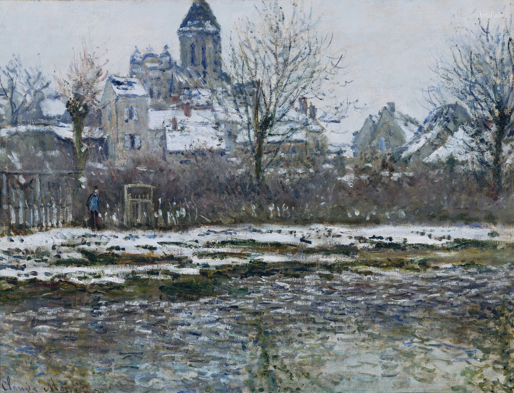 Vetheuil, kostel, sníh