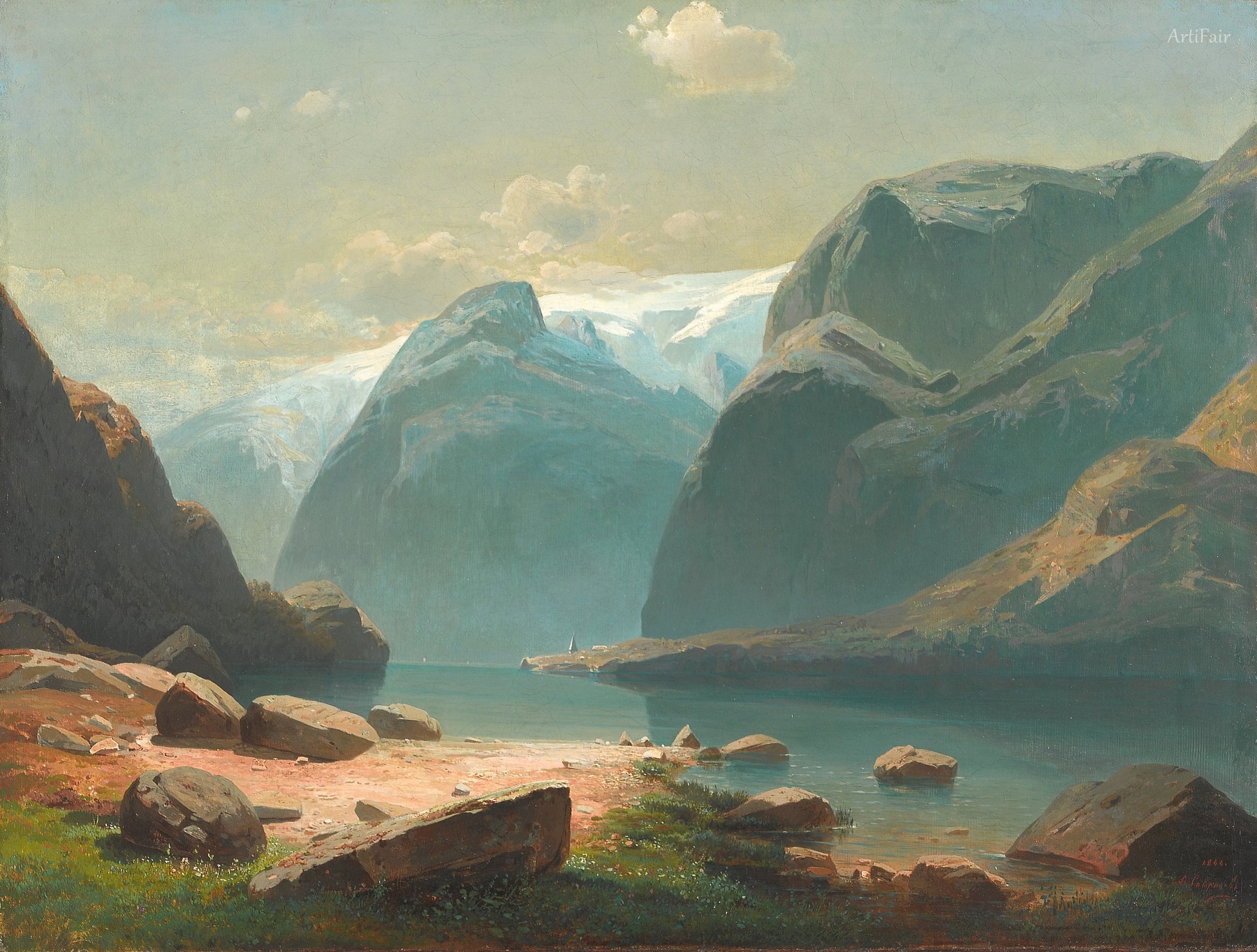 Lake in the mountains of Switzerland 1866