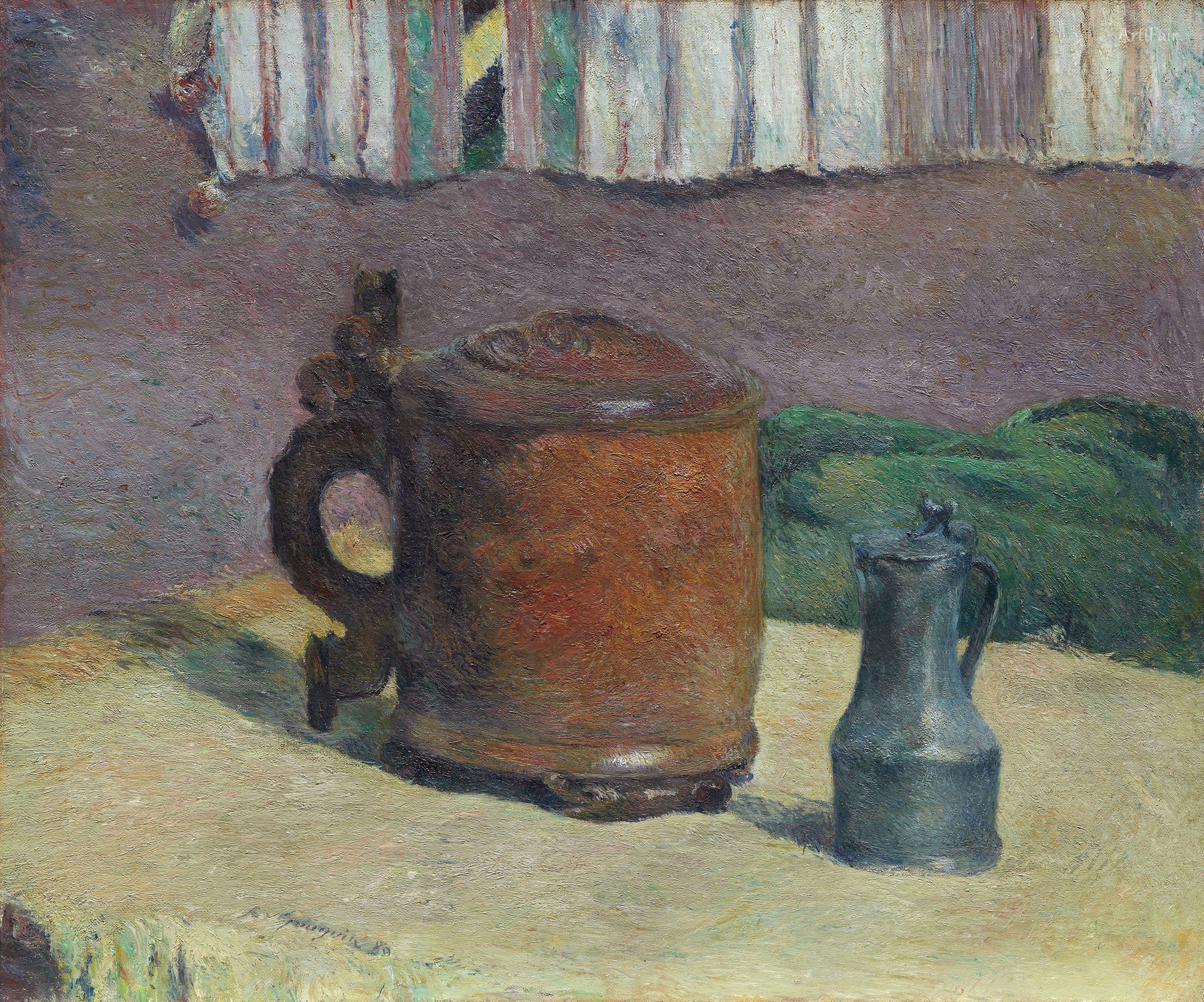 Wood Tankard and Metal Pitcher