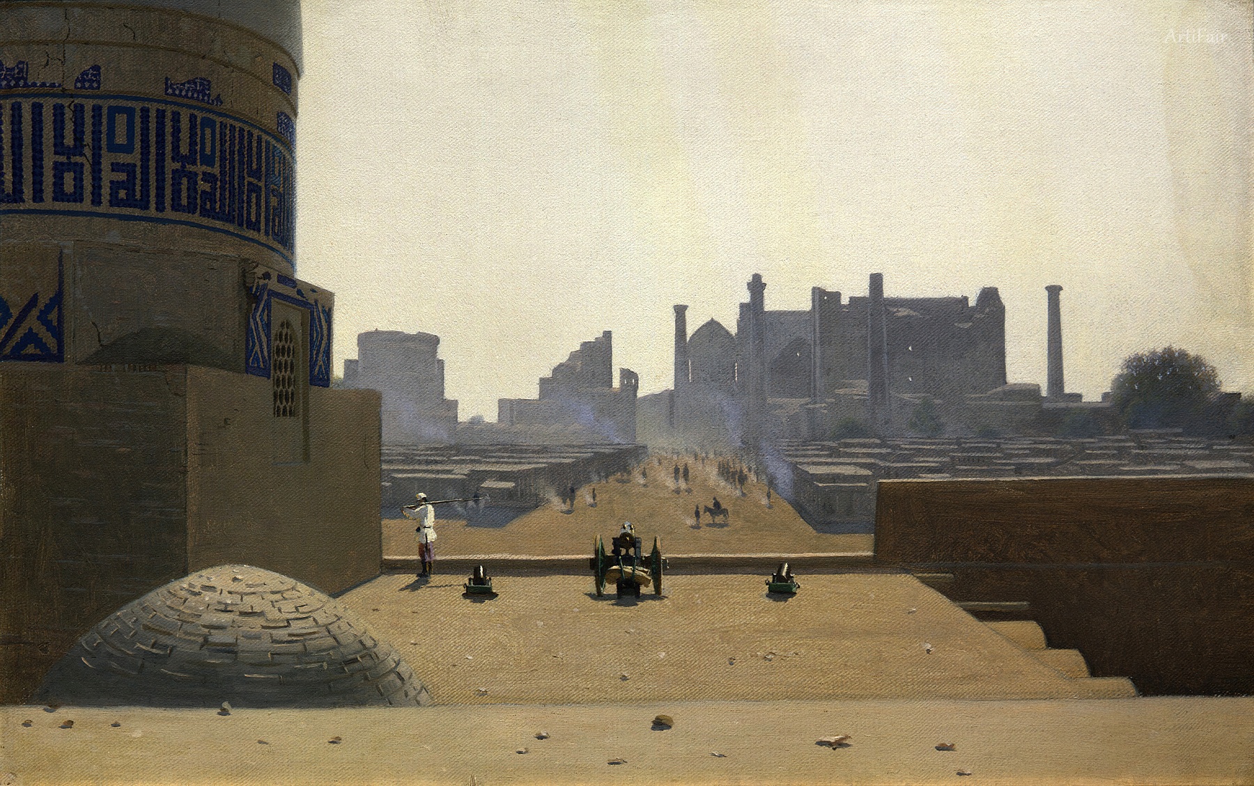 La strada principale di Samarcanda, dall'altezza della cittadella al mattino presto