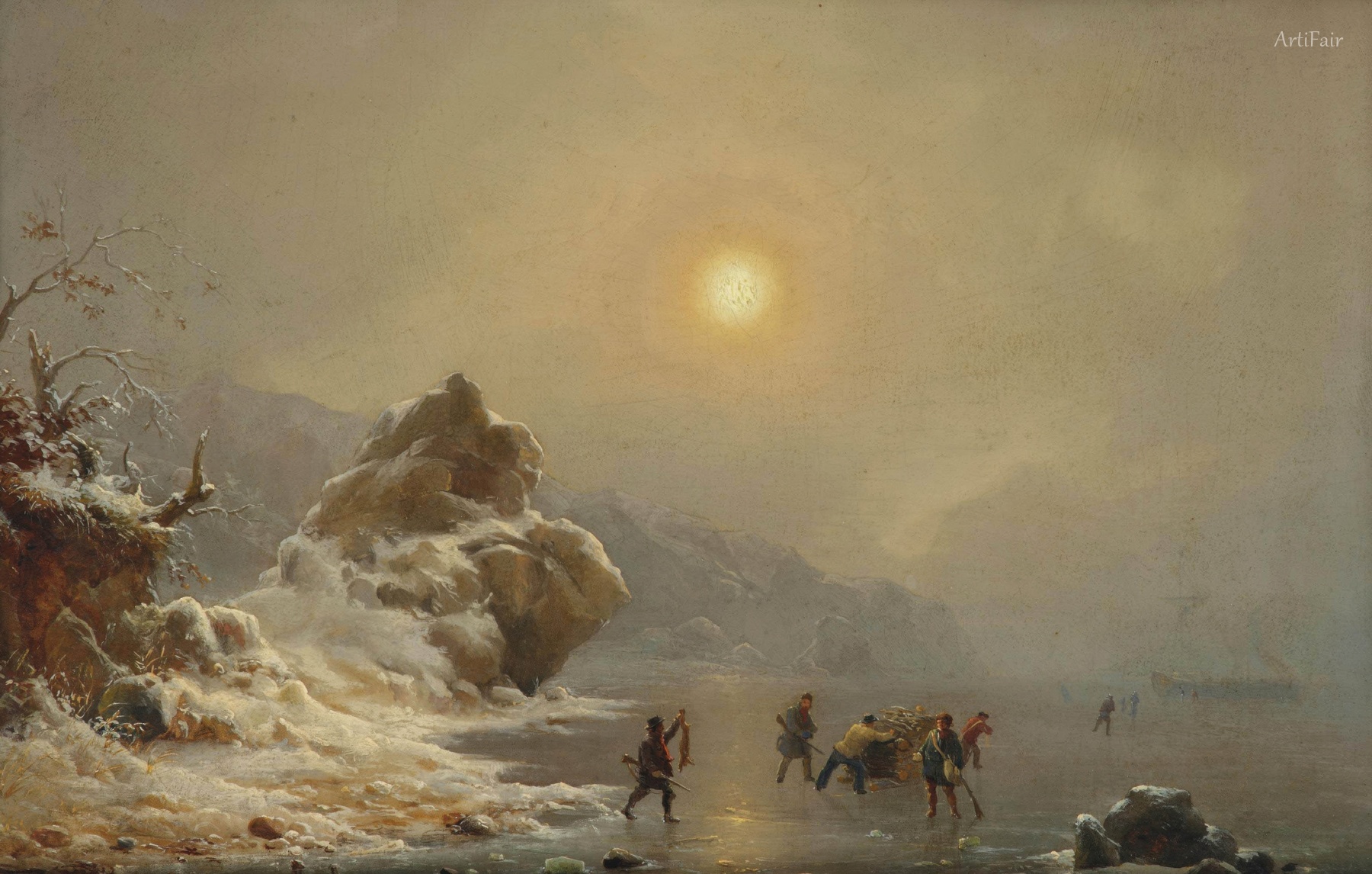 A Winter Landscape with Hunters on the Ice