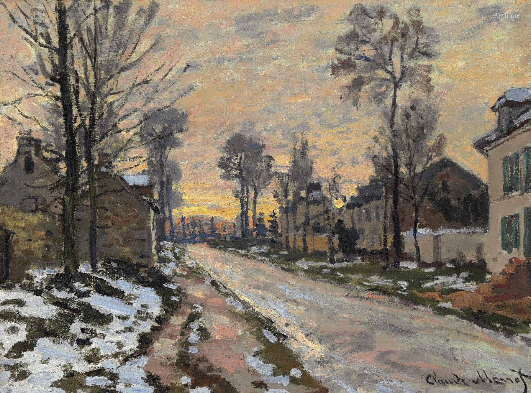 The Road to Louveciennes: Sunset Over Melting Snow
