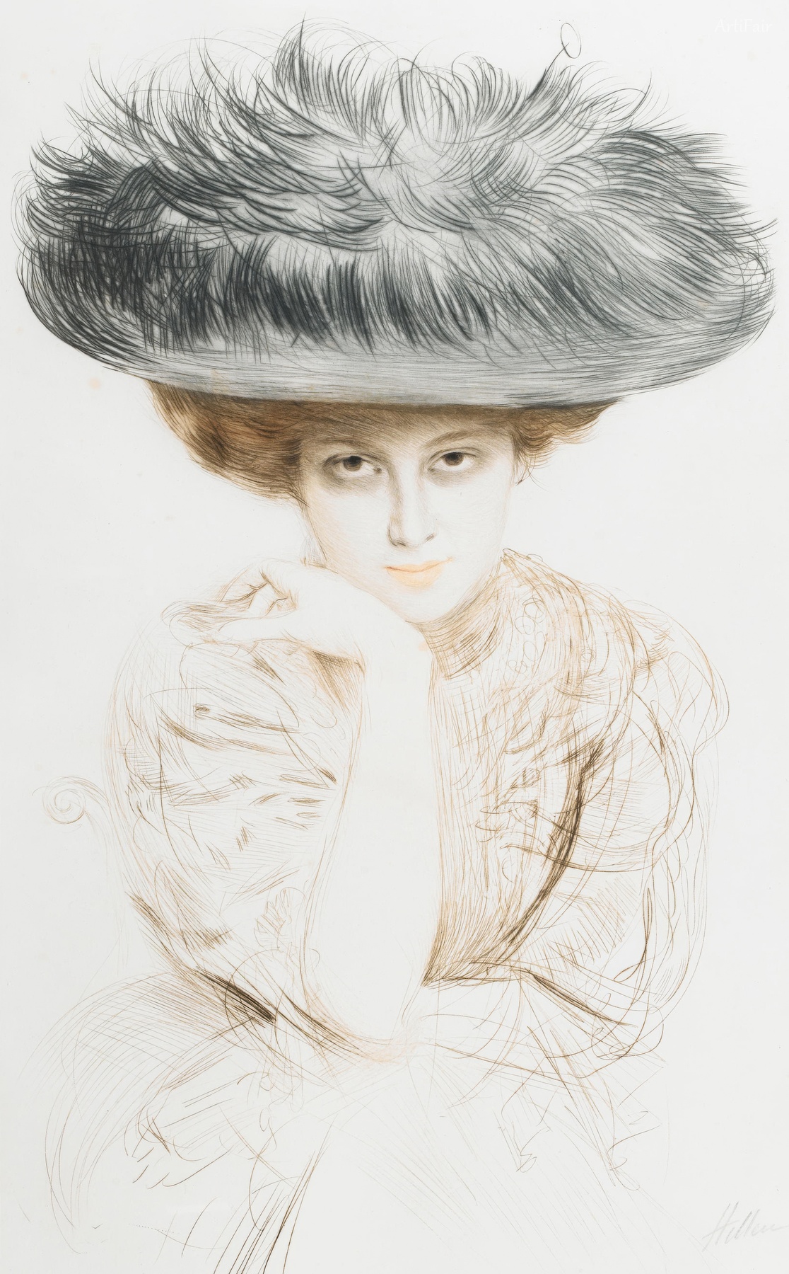 Portrait of a young lady wearing a feathered hat