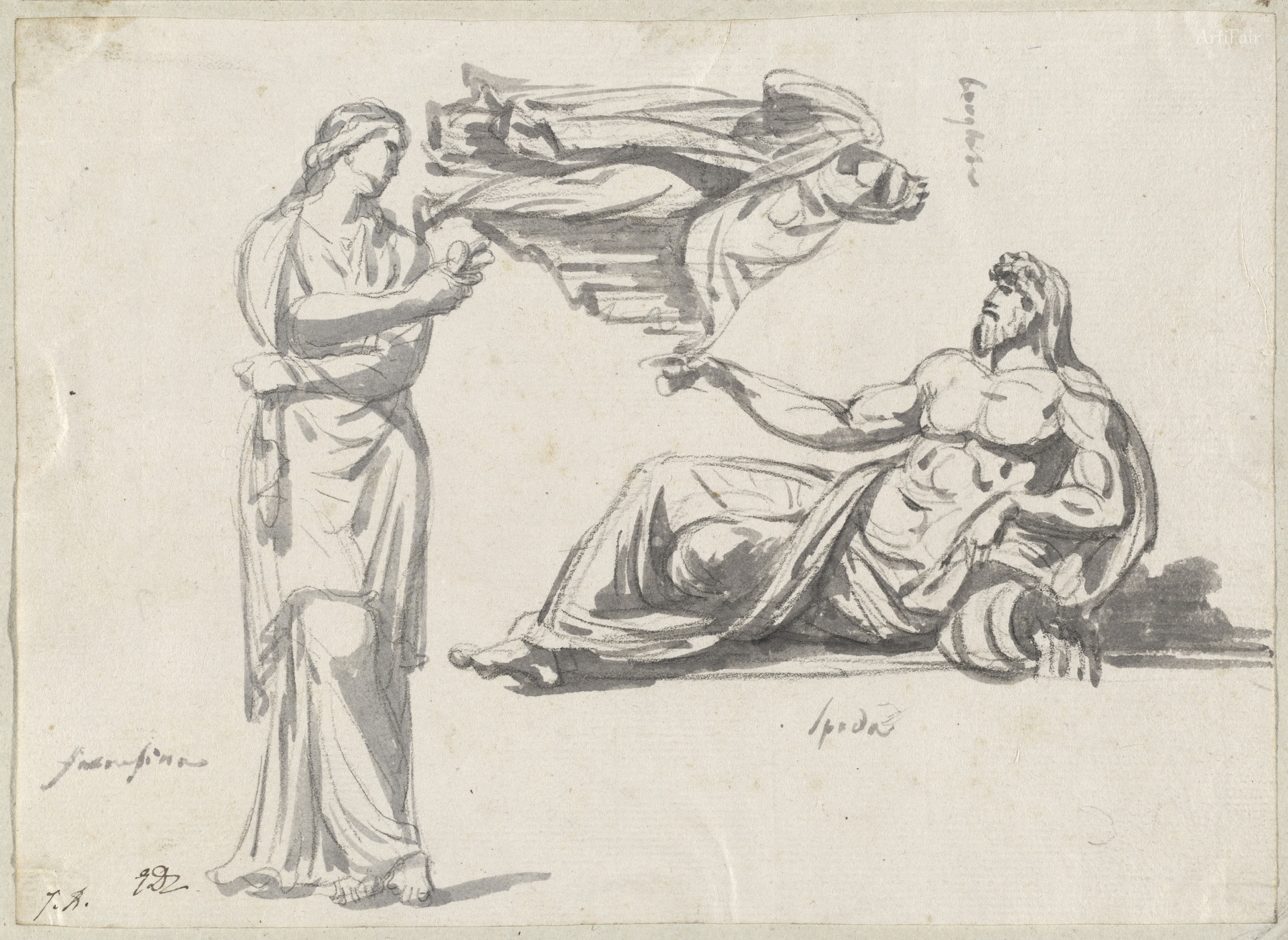 A River God and Two Classical Sculptures