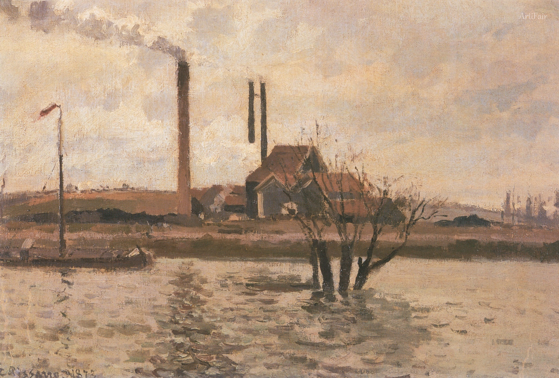 Továrna ve St Ouen-l'Aumône, povodeň řeky Oise 1873