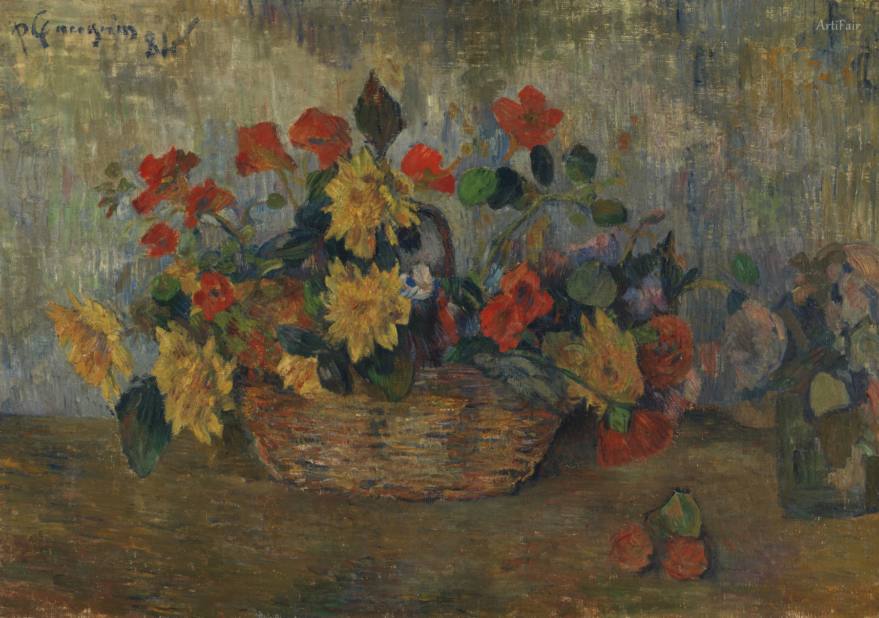 Nasturtiums and Dahlias in a Basket