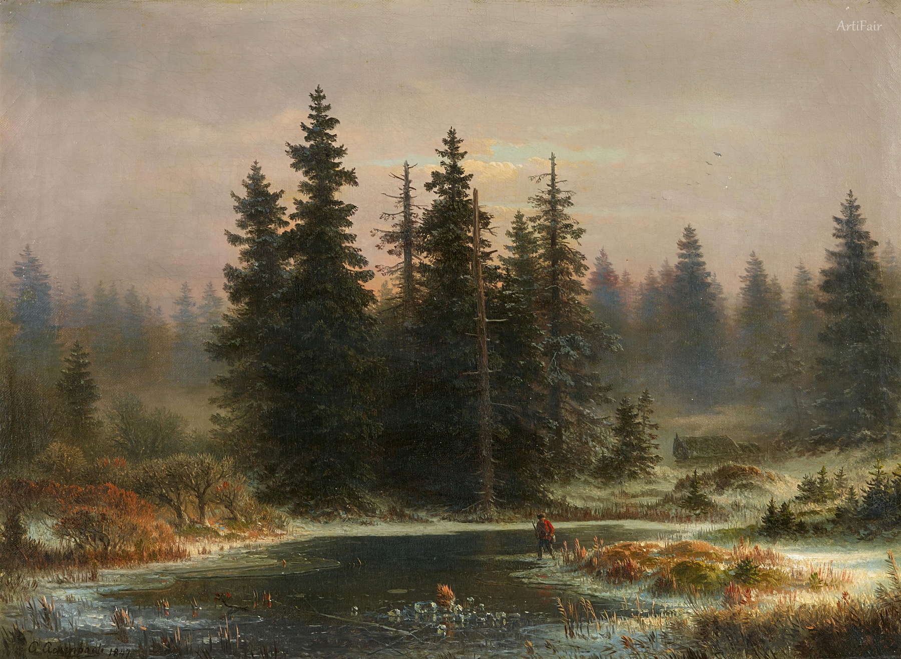 Landscape with Pines and a Hunter