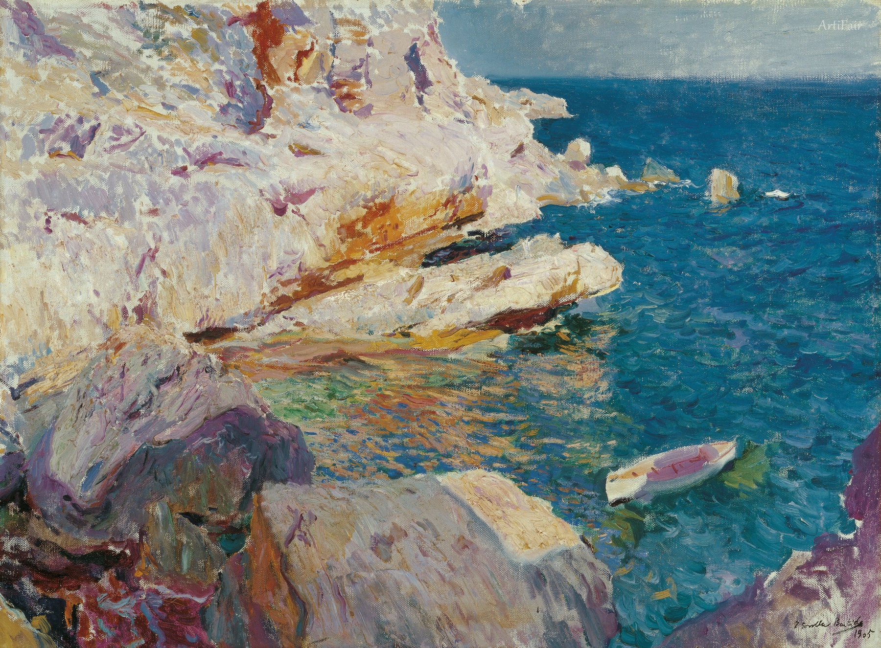 Rocks at Jávea and the White Boat