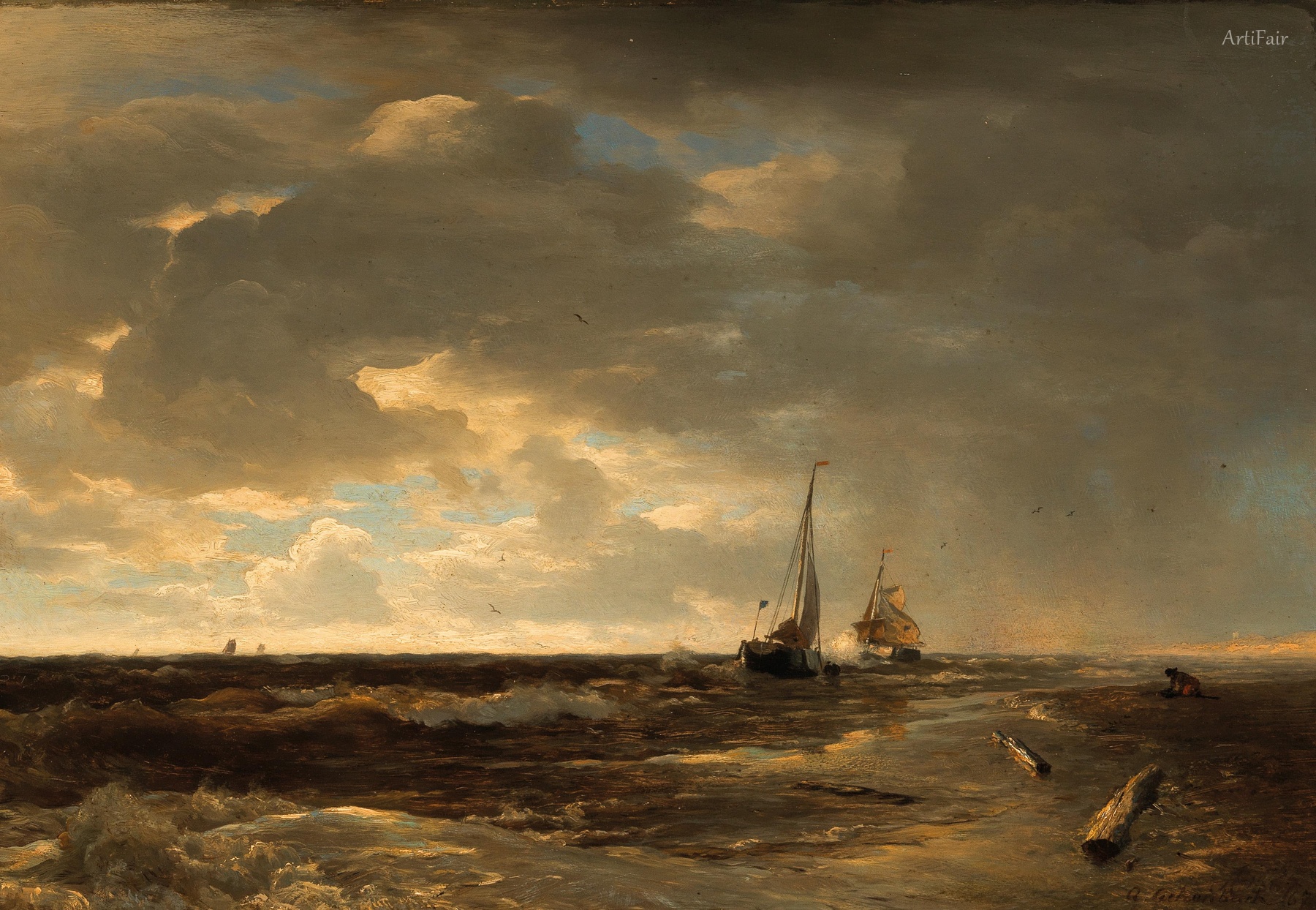 Fishing Boats on a Rough Sea