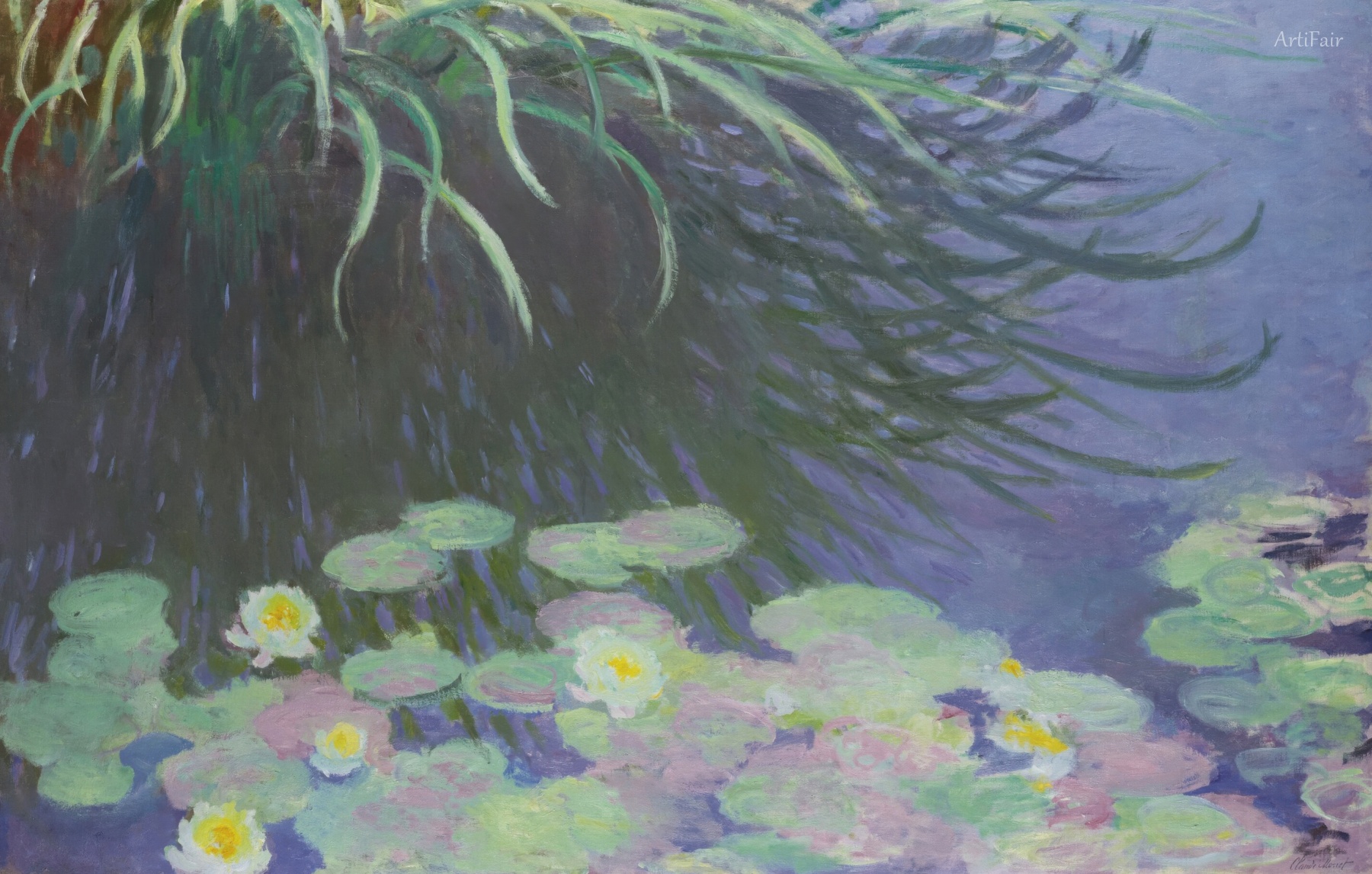 Water Lilies with Reflections of Tall Grasses