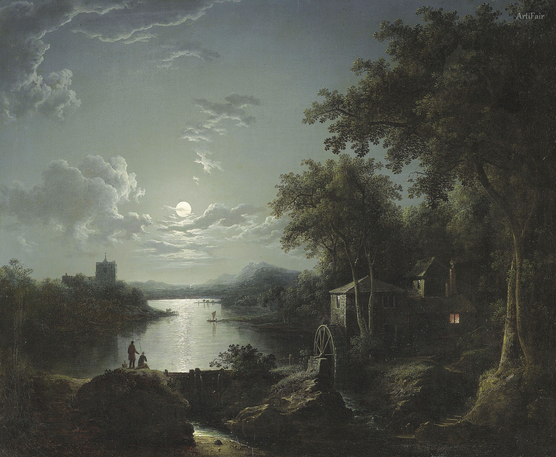 Moonlit fishing on the riverbank