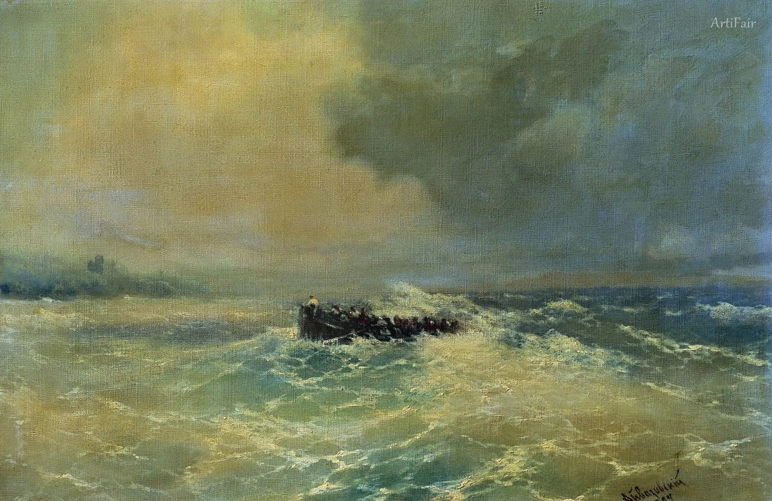Before Alupka in the Crimea. Boat in the sea