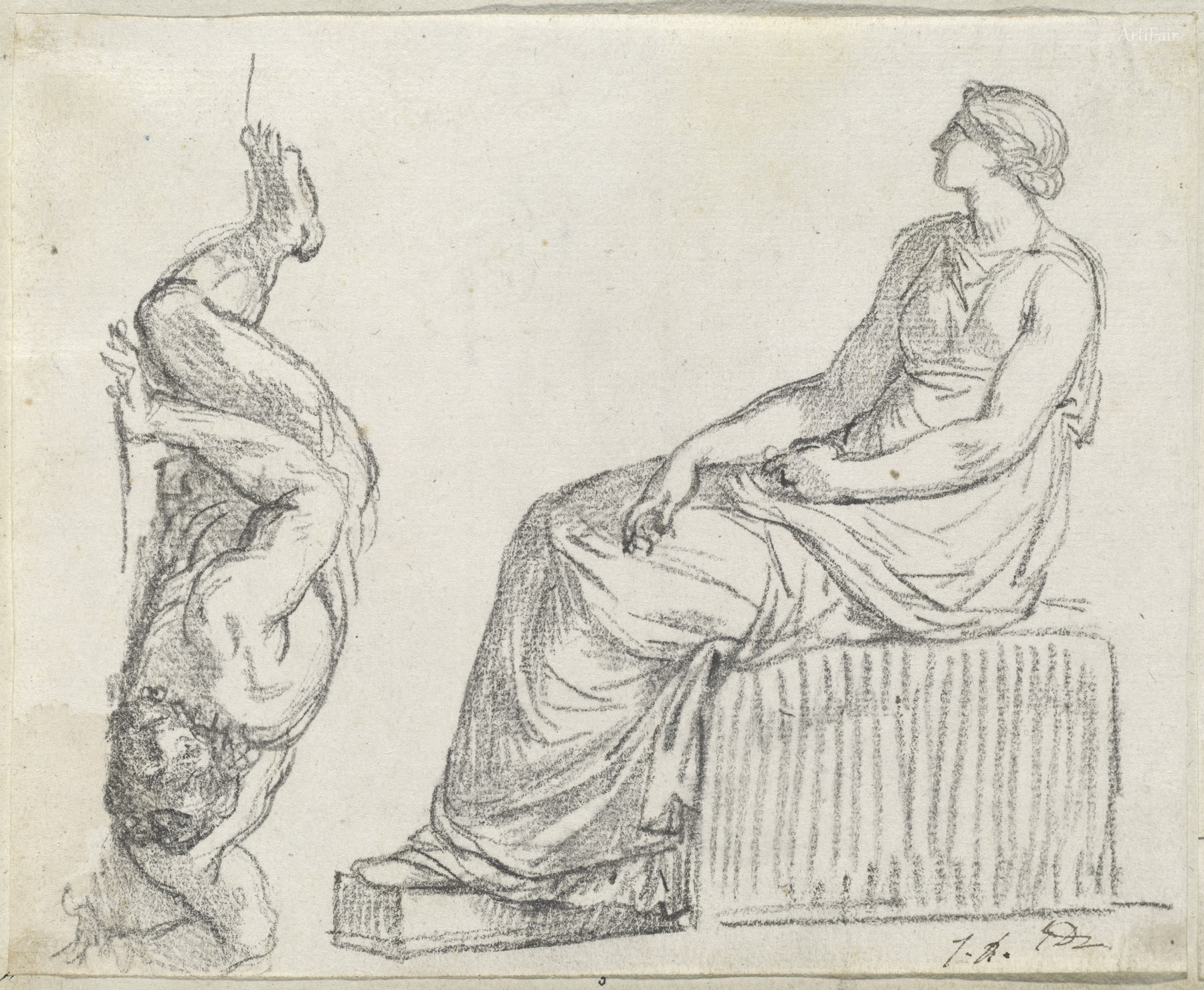 Seated Woman and Man Sprawling on the Ground