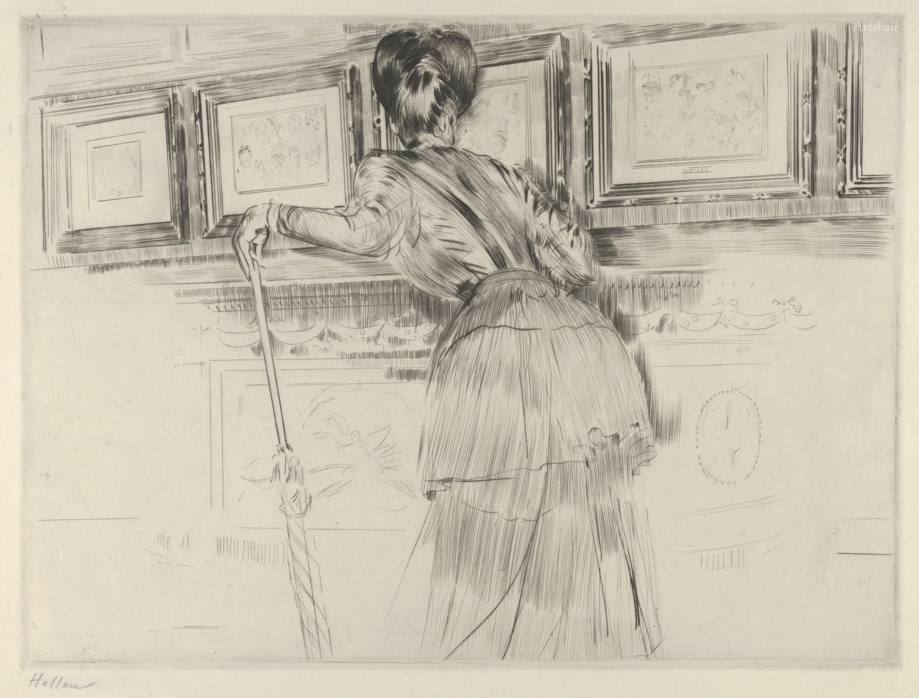 Madame Helleu Looking at the Watteau Drawings in the Louvre