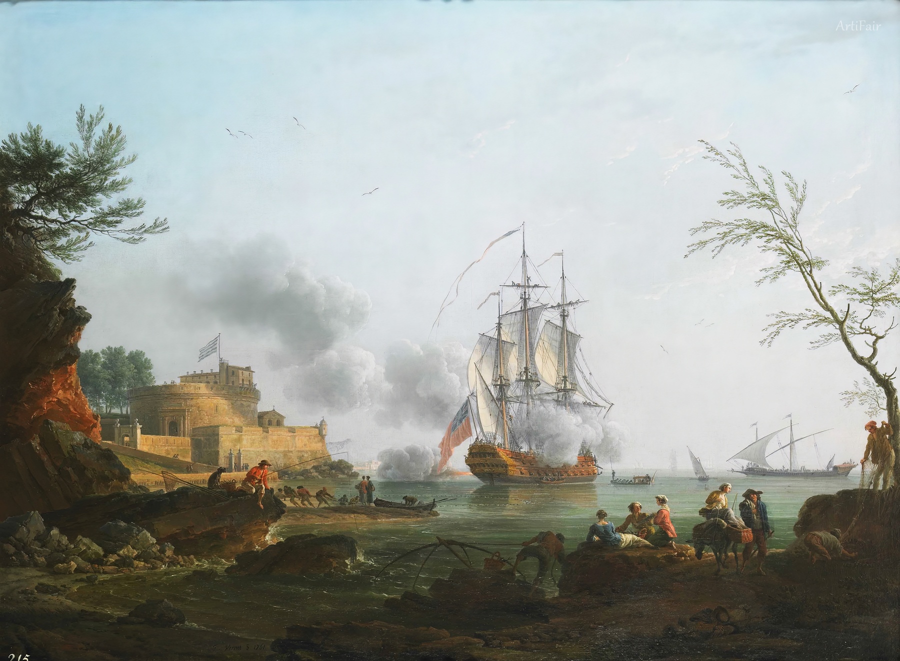 Entrance of a Port with a Ship Firing a Salvo