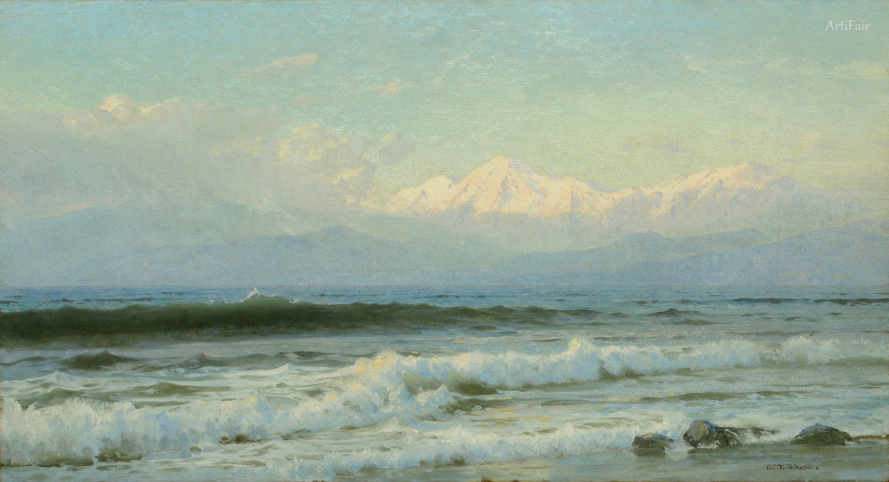 Shoreline with Distant Mountains