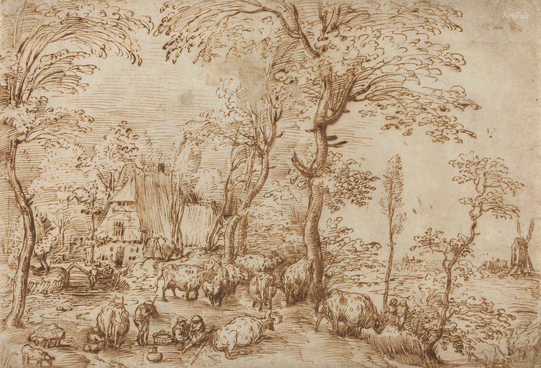 Peasants and Cattle near a Farmhouse