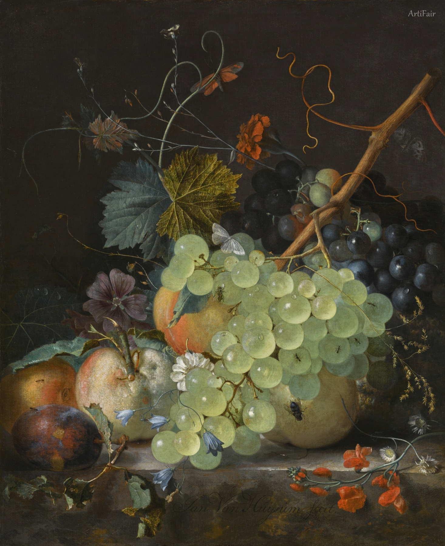 Still life with fruit on a marble ledge