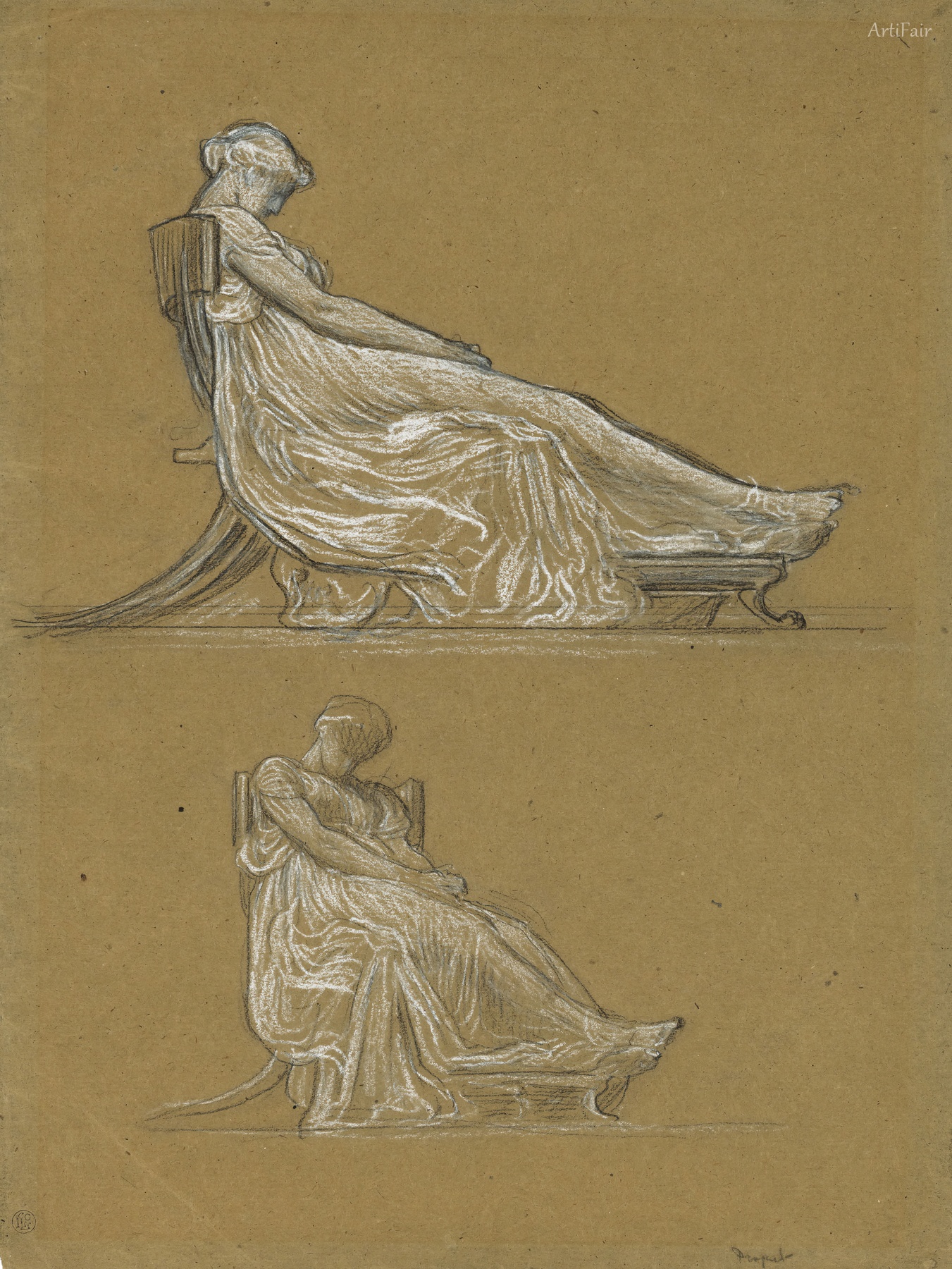 Two studies of a seated figure, for the frieze Music