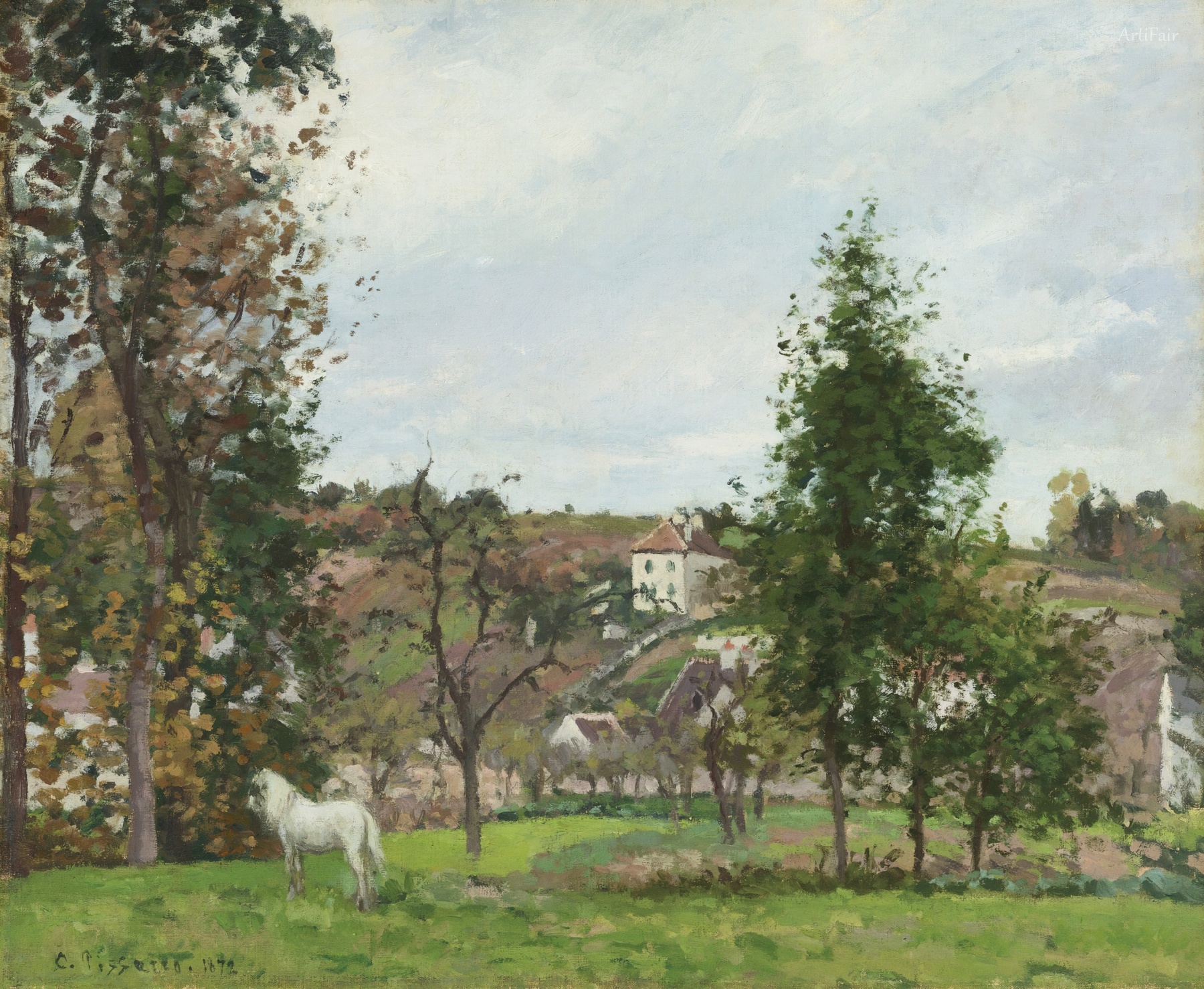 Bílý kůň na louce, l’Hermitage, Pontoise