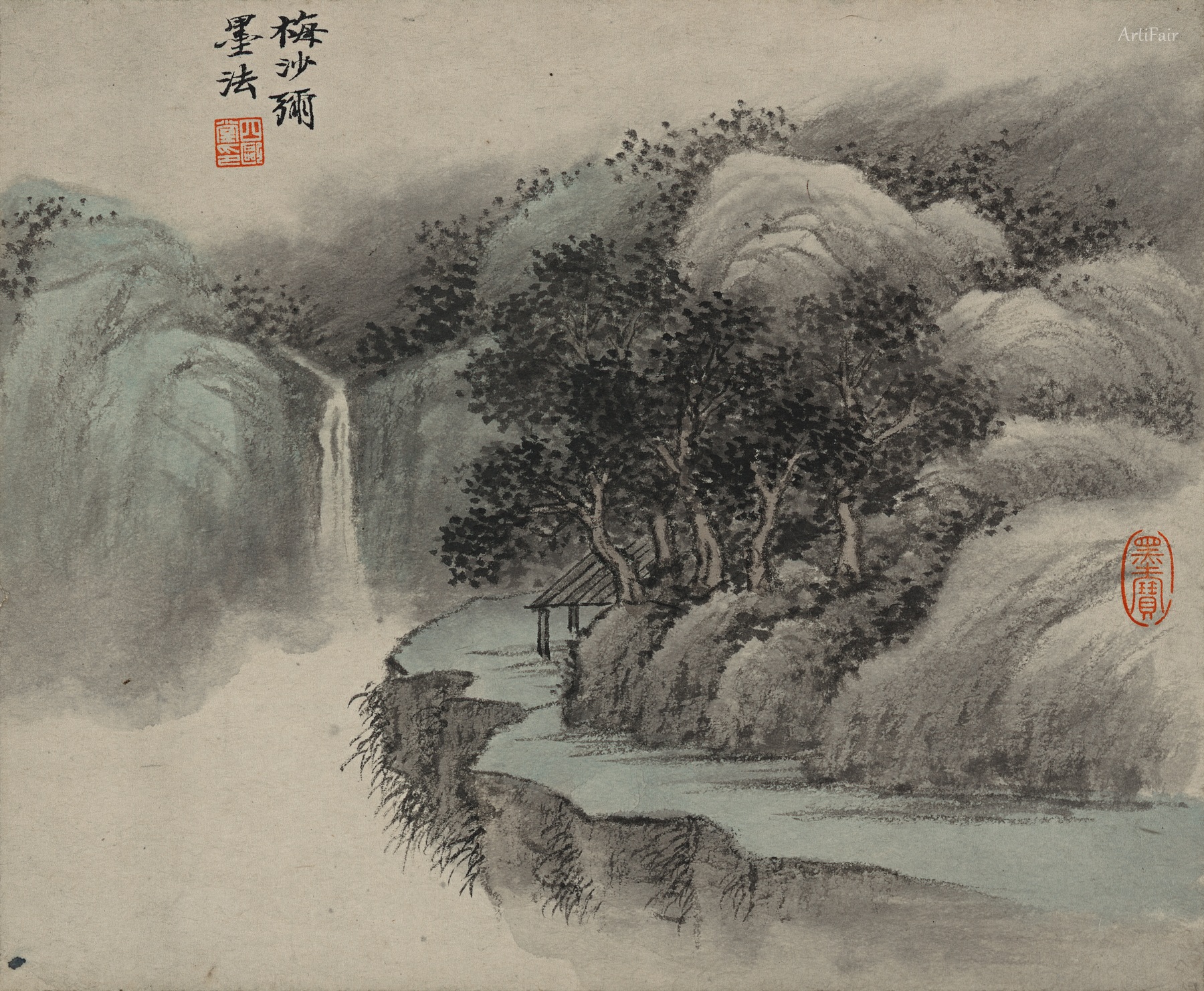 Ink Landscape with Waterfall